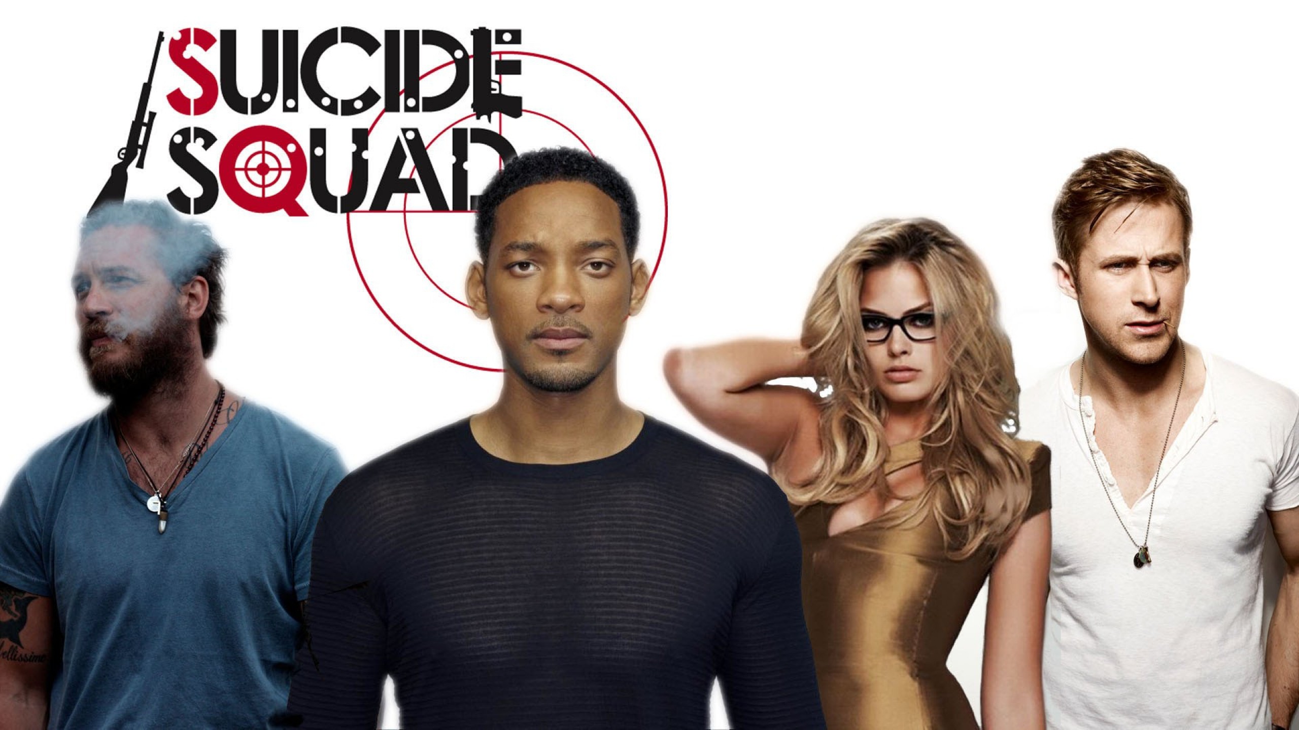 Suicide Squad, Will Smith, Margot Robbie, Ryan Gosling, Fotomontaggio, sfondo 2560x1440 per PC