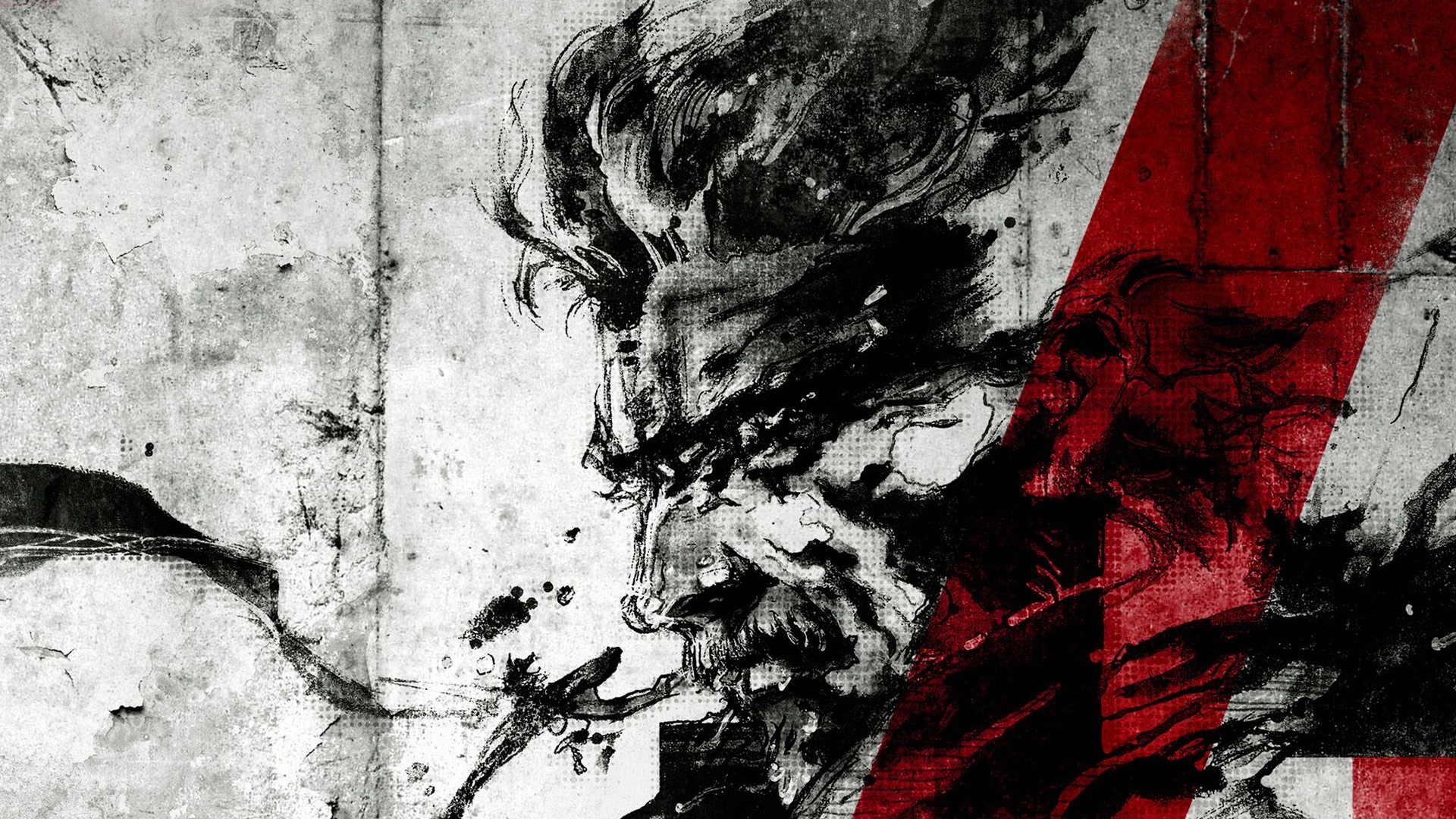 Venom Snake, Metal Gear Solid V, Inchiostro, Bianco e rosso, 1920x1080, sfondo per PC