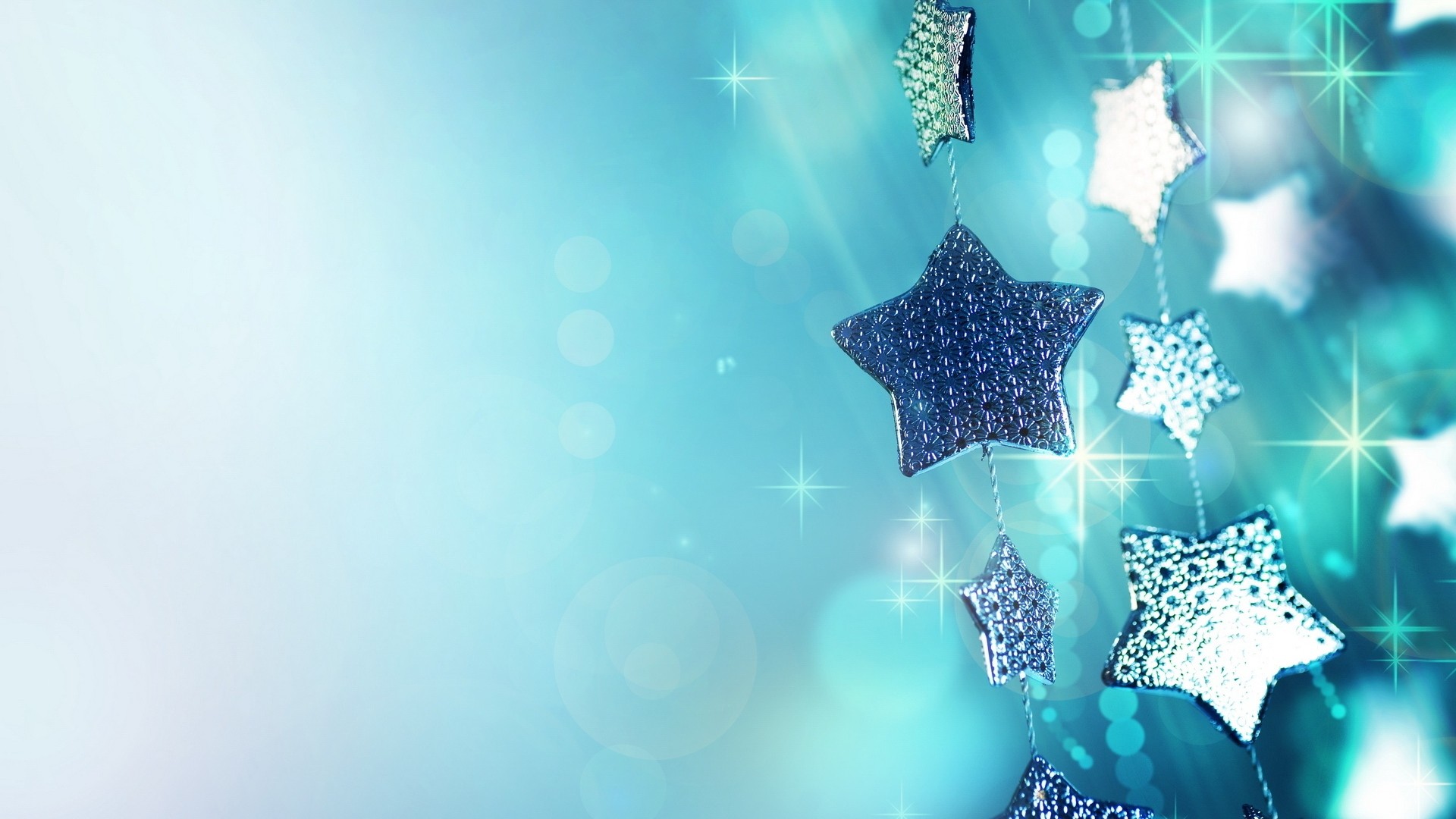 Stelle argentate, Glitter, Turchese, Bokeh, Natale, 1920x1080, sfondo per PC