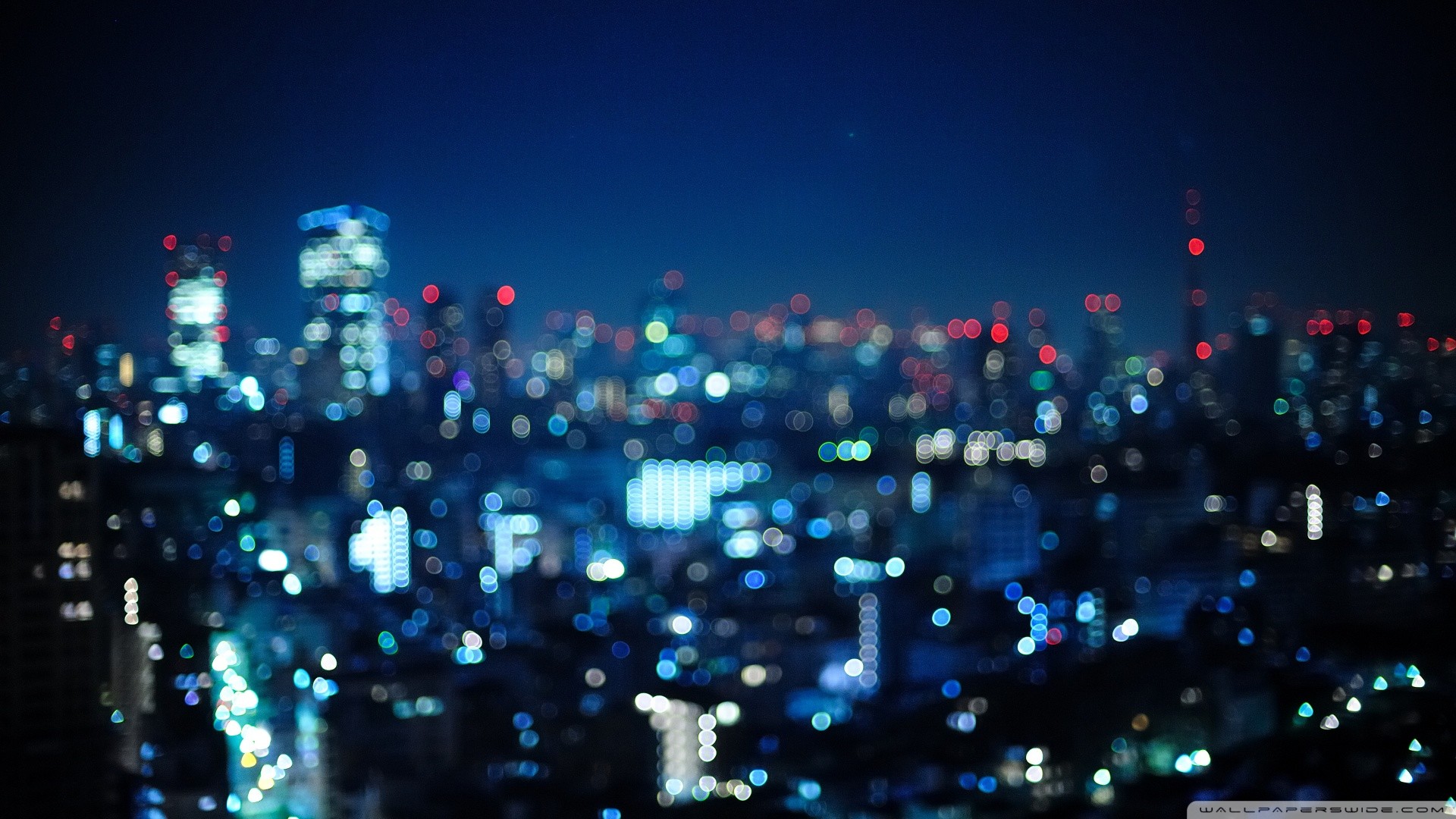 Tokyo, Bokeh, Notte, Skyline, 16:9 Full HD, wallpaper widescreen