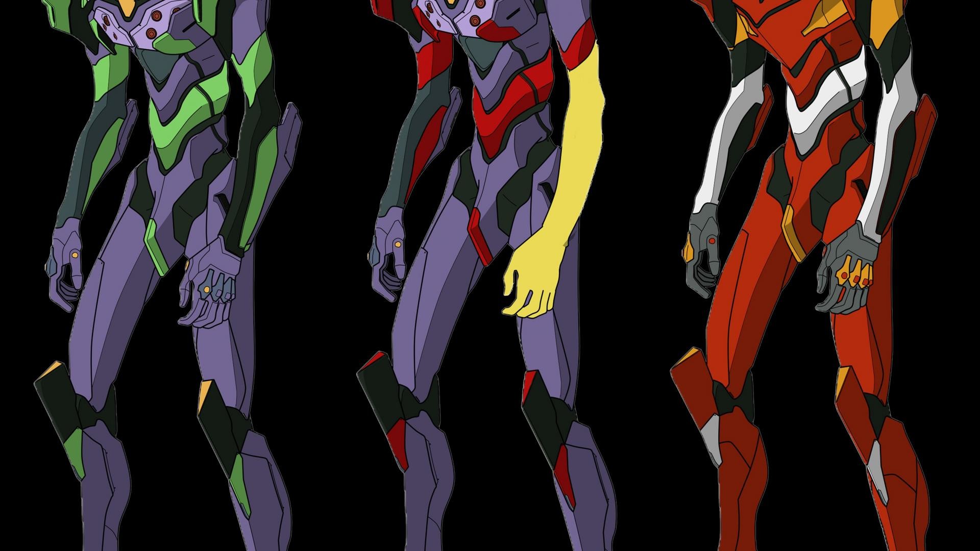 Eva-01, Eva-02, Neon Genesis Evangelion, Mecha, Sfondo nero, 16:9 Full HD, wallpaper widescreen