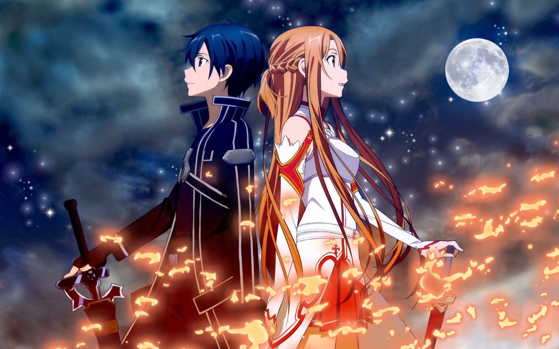 Kirito, Asuna, Sword Art Online, Luna piena, 16:10 Full HD, sfondo widescreen