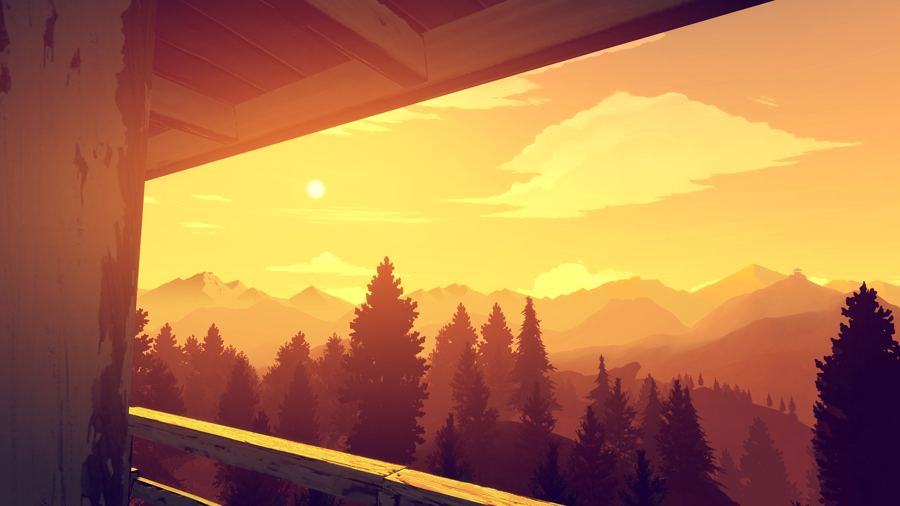 Firewatch, Vista dalla torre, Foresta, Tramonto, 2K, sfondo per PC
