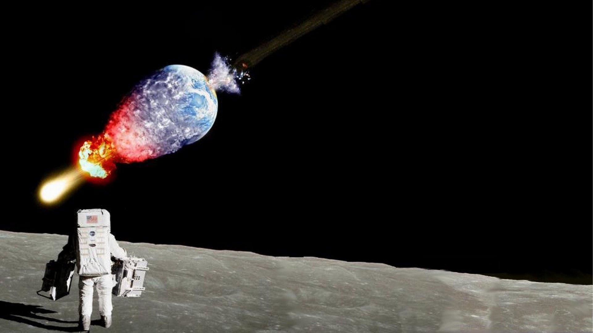 Astronauta, Luna, Terra, Razzo, Surreale, 1920x1080, sfondo per PC