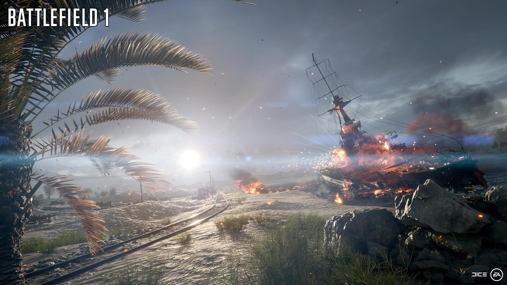 Battlefield 1, Gallipoli, Palme, Corazzata, 16:9 Full HD, sfondo widescreen