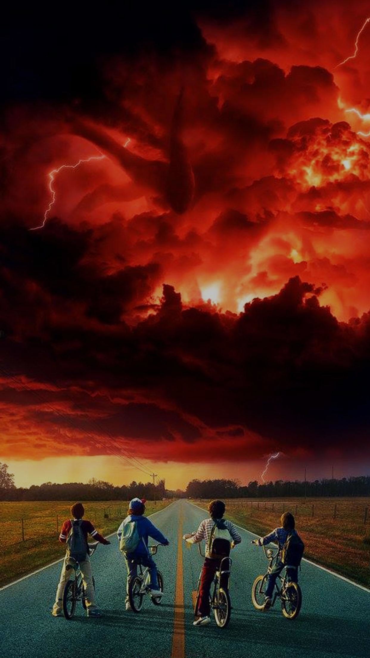 Stranger Things 2, Mind Flayer, Biciclette, Cielo rosso, 1242x2208, schermata di blocco iPhone