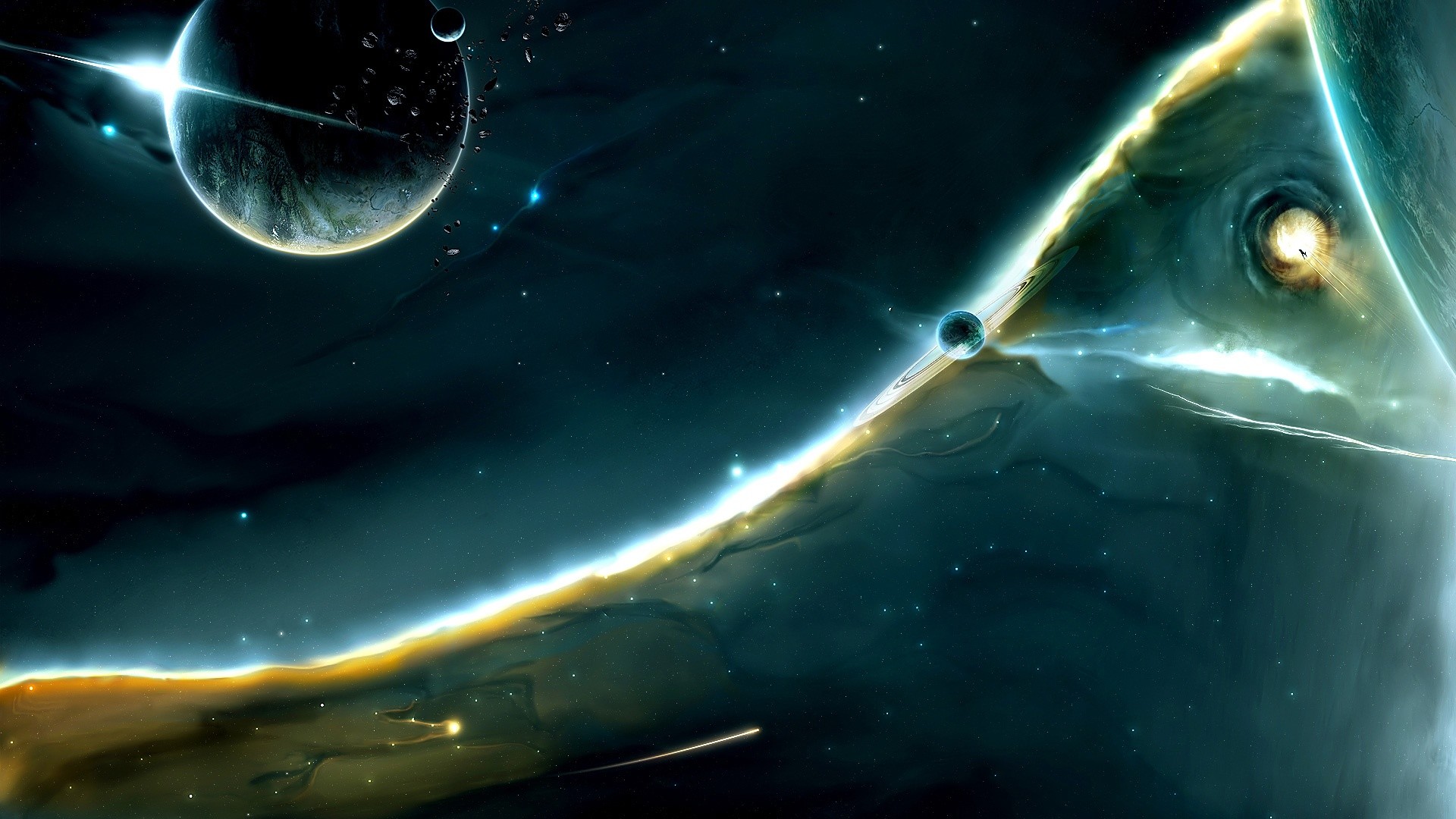 Pianeti, Spazio, Arte digitale, Fantascienza, Full HD, wallpaper per portatile