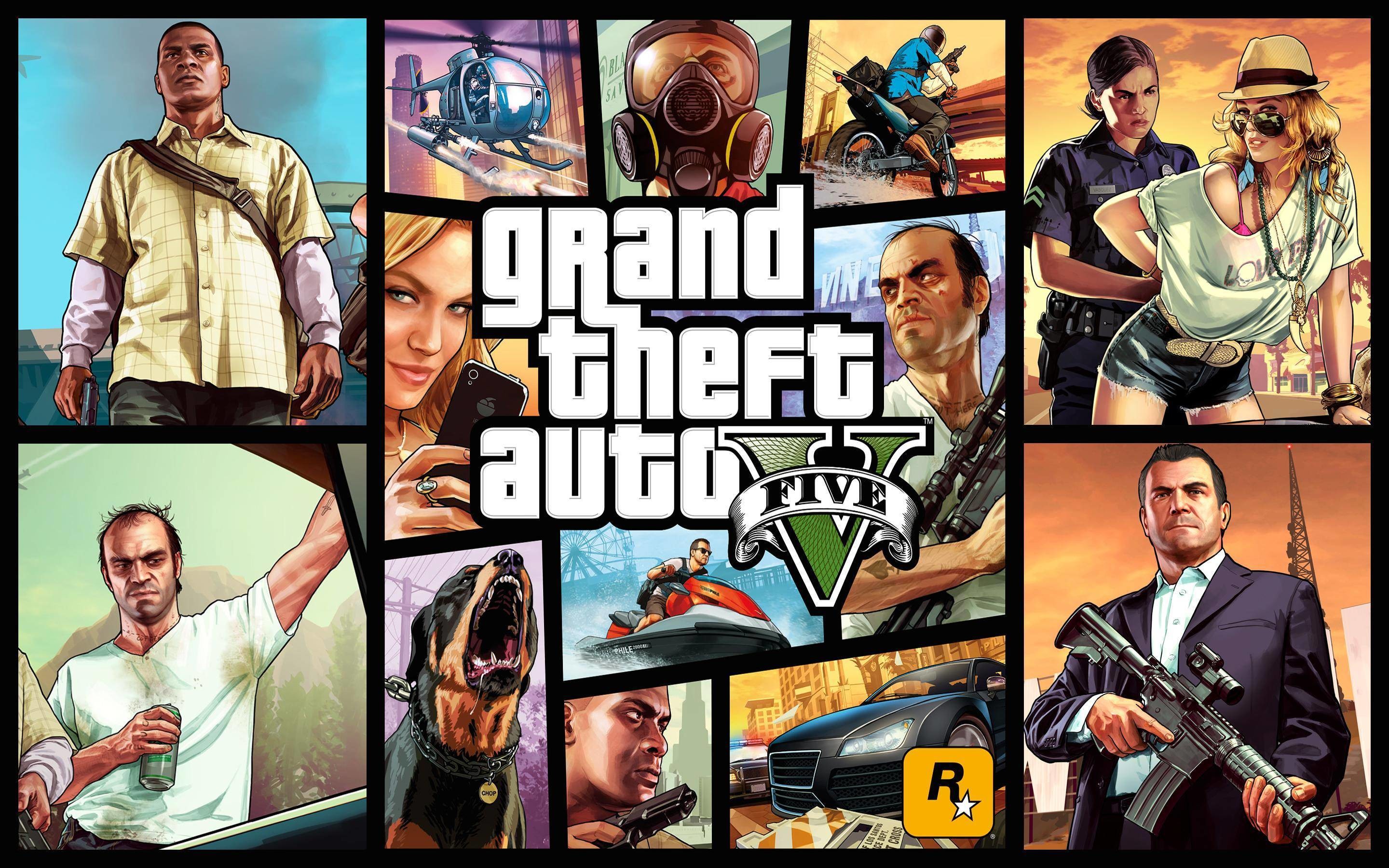 Grand Theft Auto V, Copertina, Collage, Logo, 2880x1800, sfondo MacBook Pro