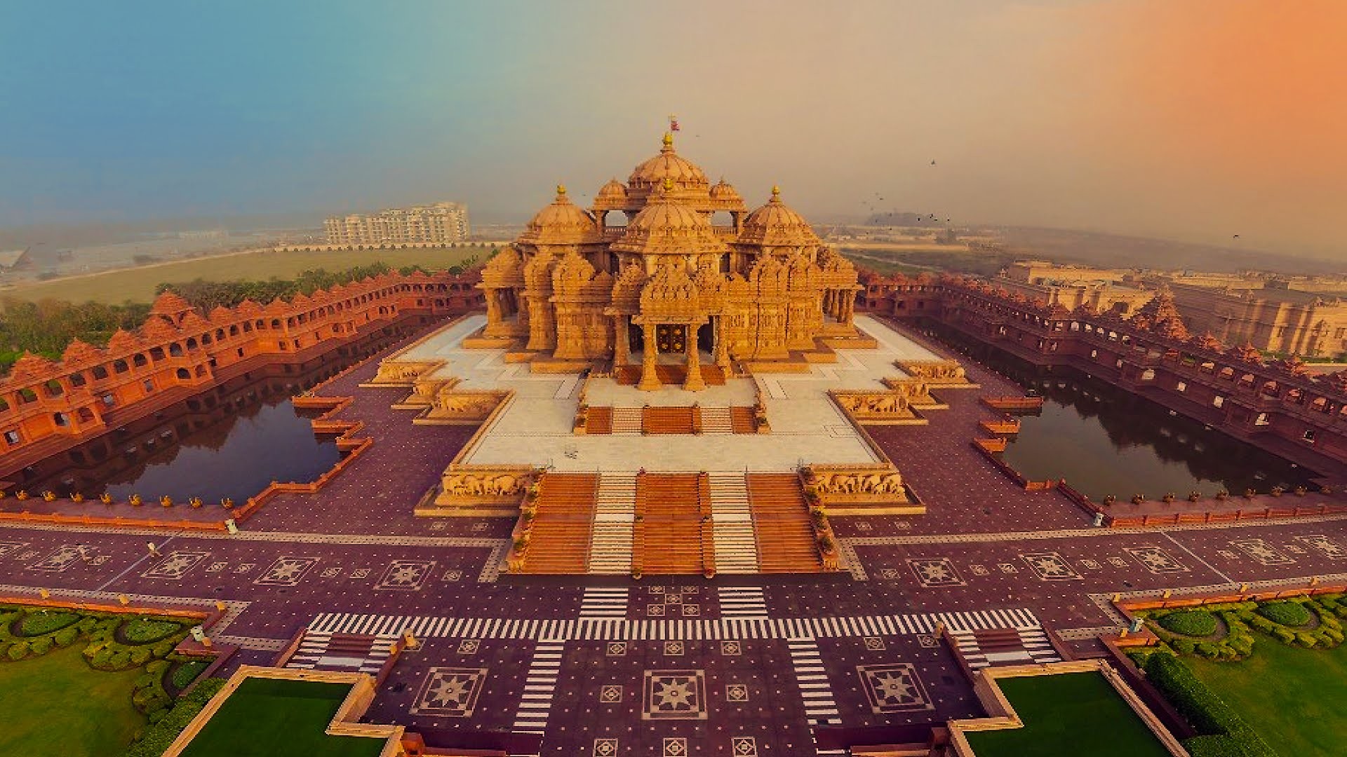Akshardham, Delhi, India, Tempio, Vista aerea, Full HD, sfondo per portatile