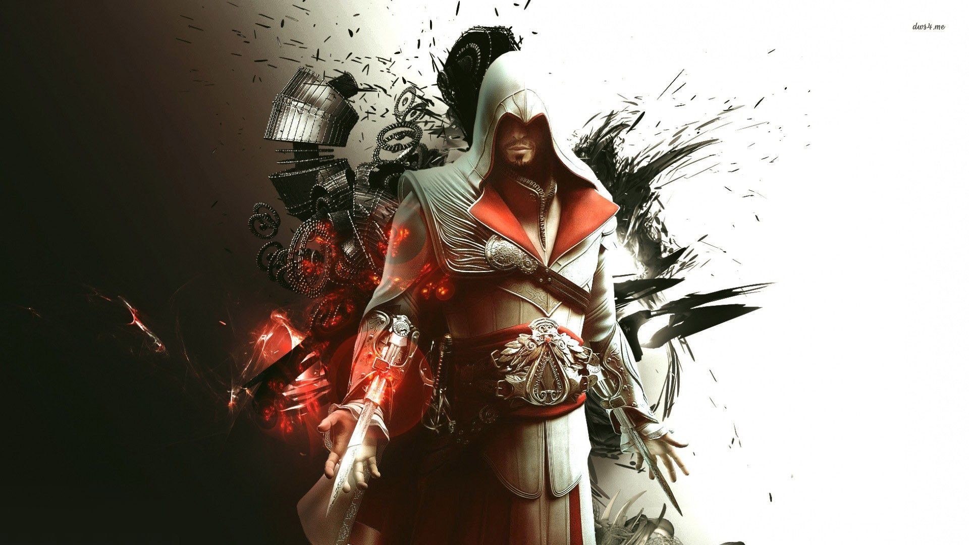 Ezio Auditore da Firenze, Assassin's Creed, Arte astratta, Rosso, sfondo Full HD per portatile