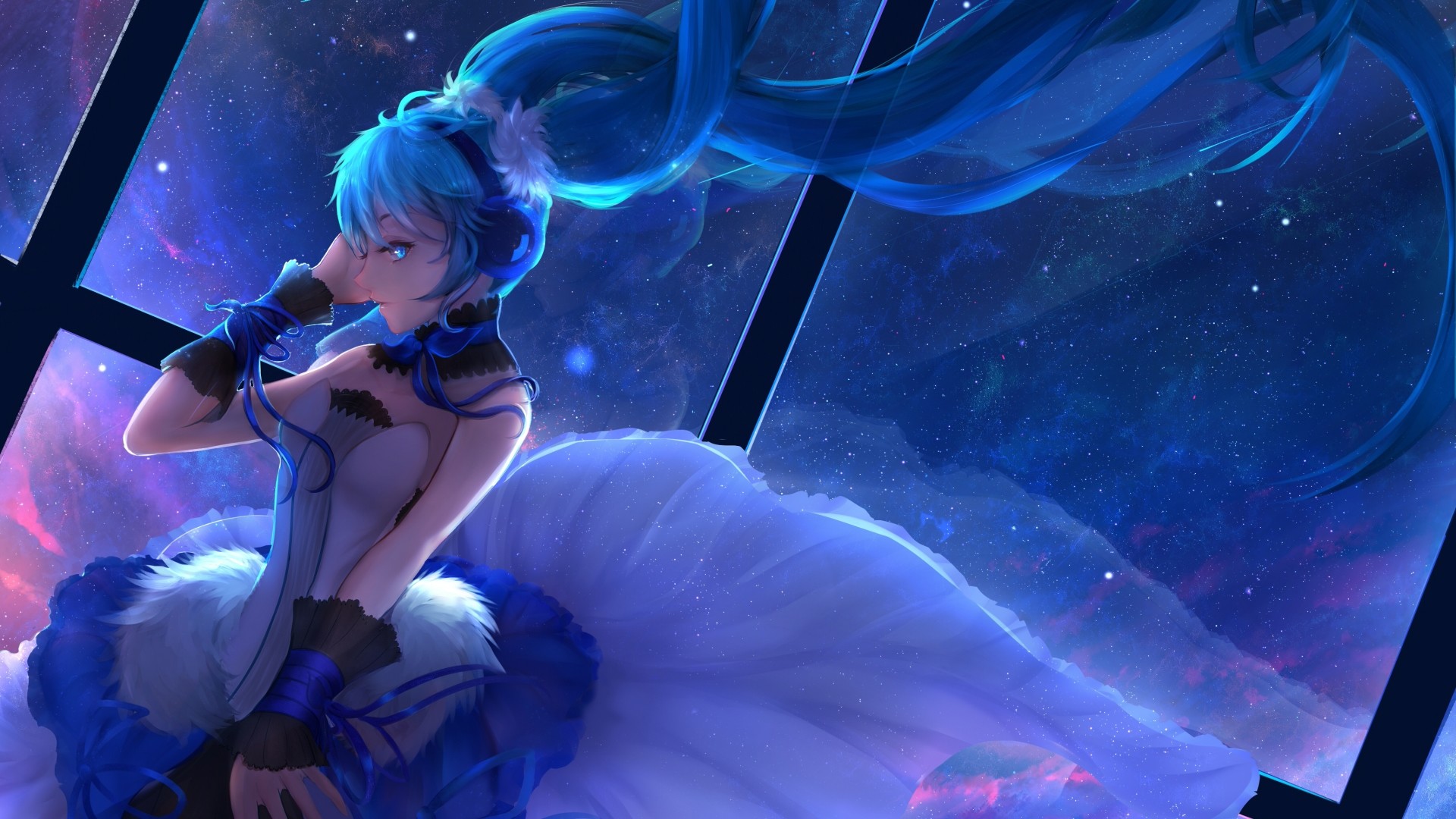 Hatsune Miku, Vocaloid, Spazio, Blu, Full HD, sfondo per PC e portatile