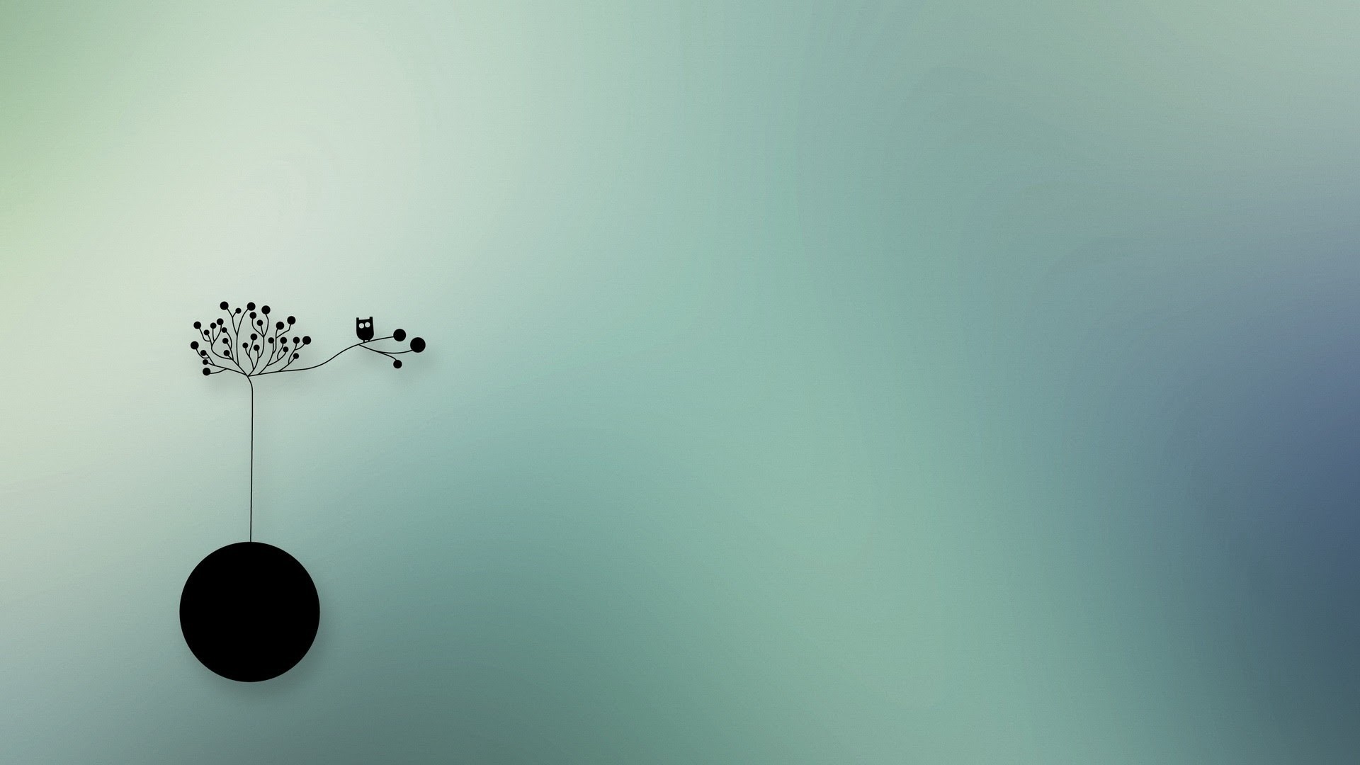 Minimalismo, Pianta, Sfera nera, Verde salvia, Full HD 1080p, sfondo desktop