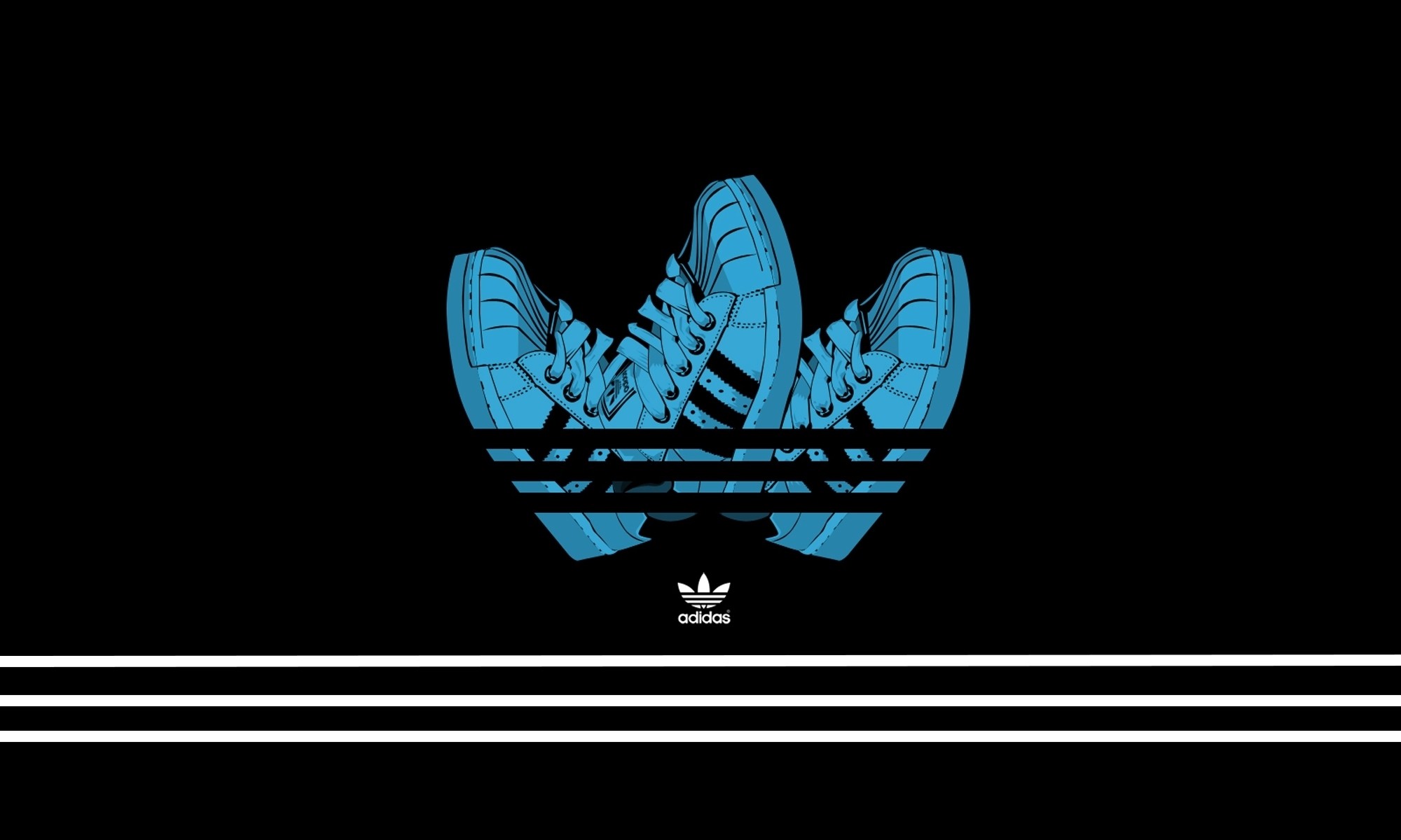 Adidas Originals, Logo trifoglio, Sneakers, Sfondo nero, Azzurro, wallpaper Windows 11
