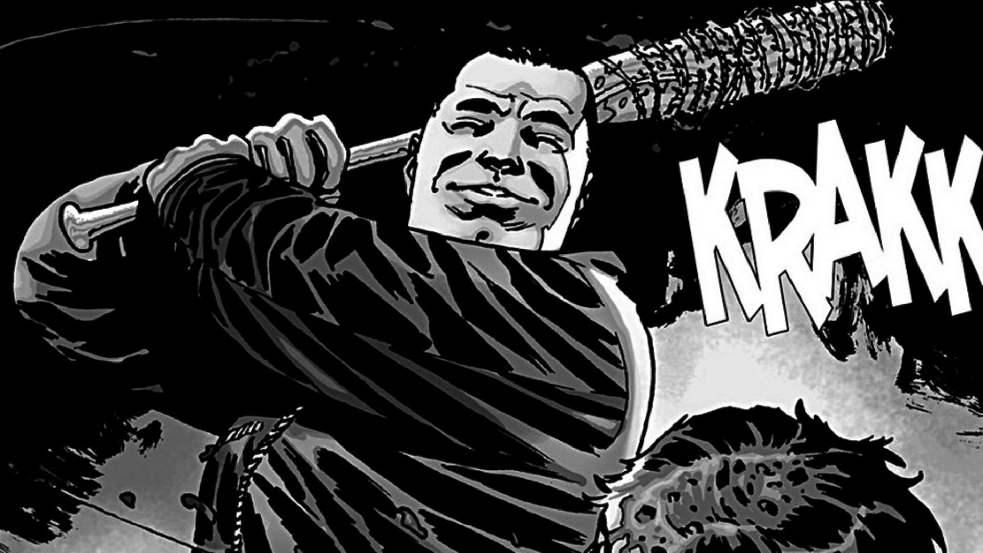 Negan, The Walking Dead, Fumetto, Lucille, Bianco e nero, Full HD, wallpaper per PC