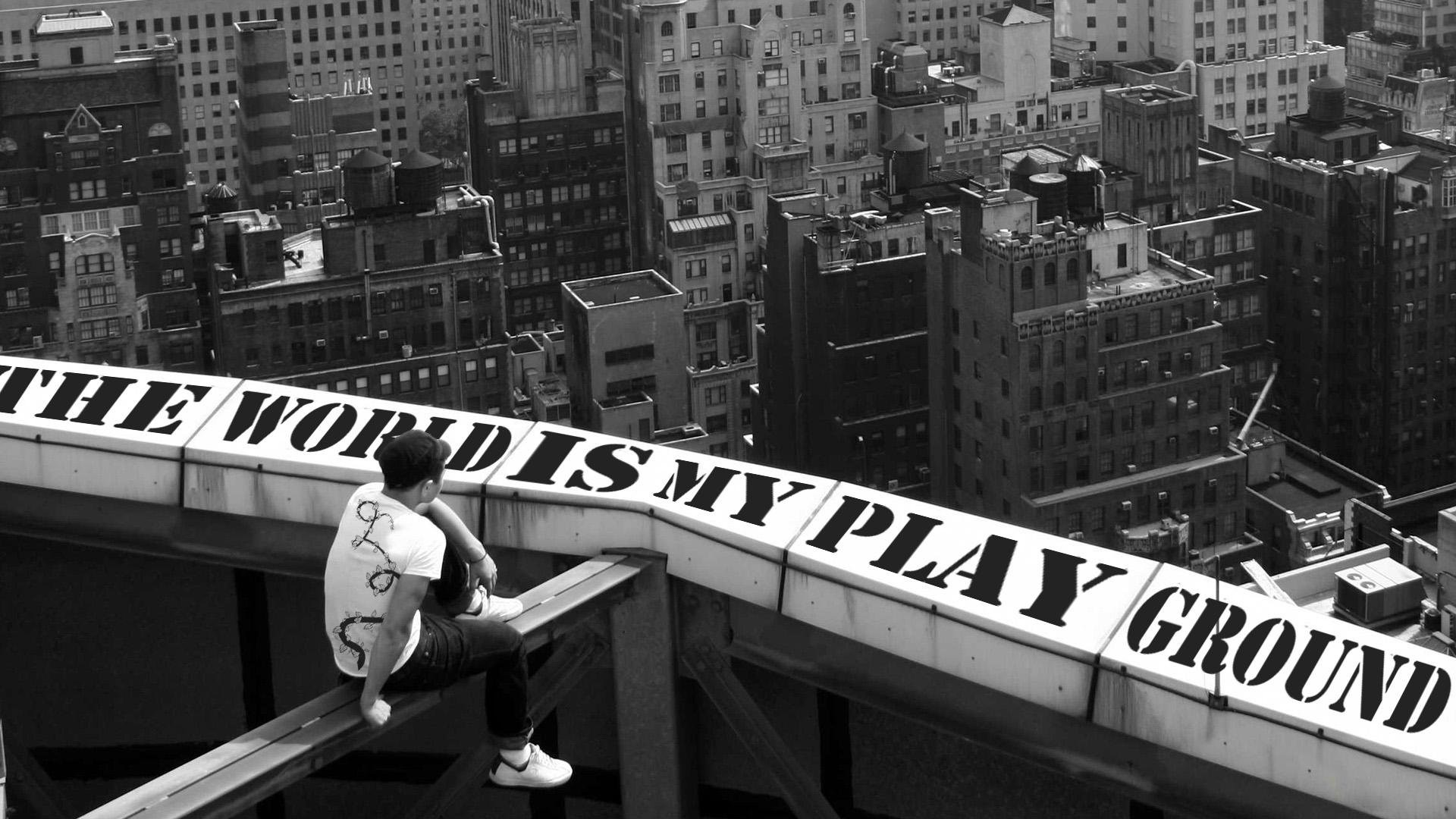 Parkour, The World Is My Playground, Tetto, Bianco e nero, Full HD 1080p, sfondo desktop