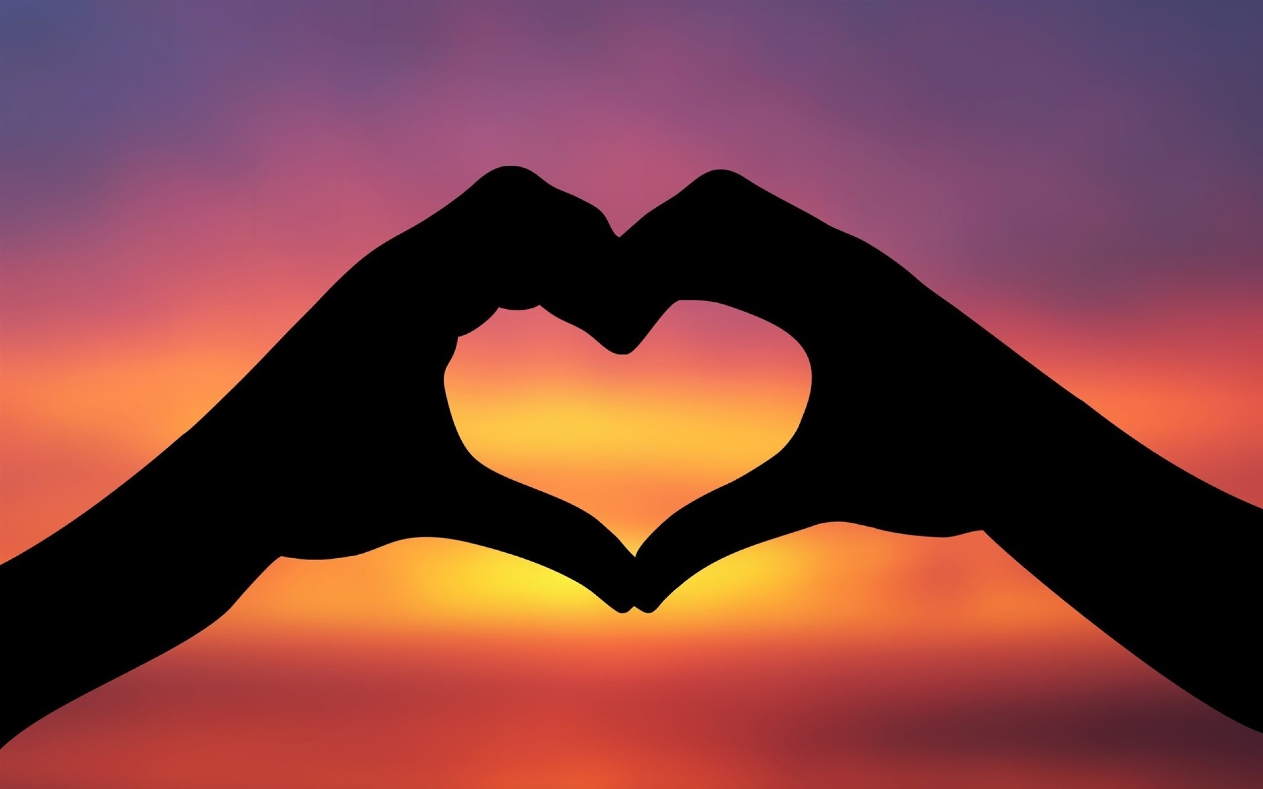 Mani a cuore, Silhouette, Tramonto, 2K 1600p, sfondo desktop