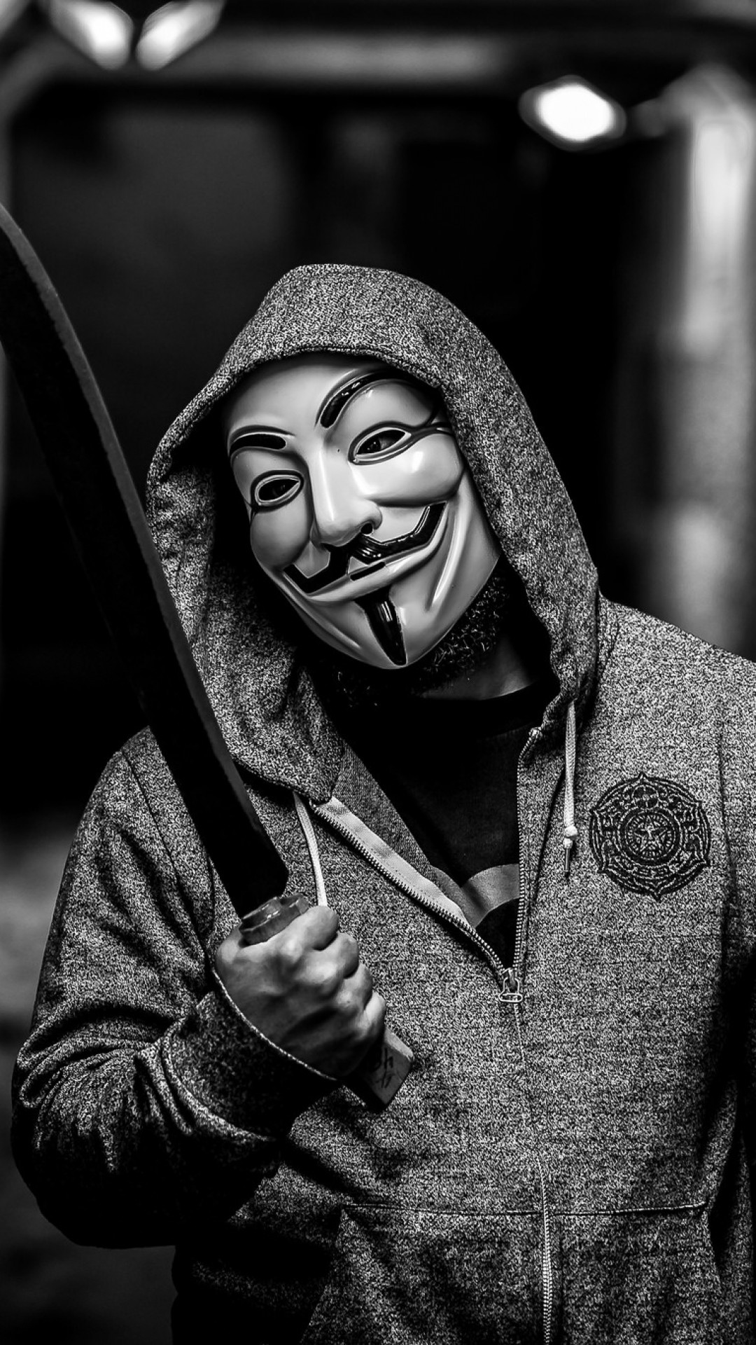 Maschera di Guy Fawkes, Anonymous, Felpa, Bianco e nero, sfondo per iPhone e Android