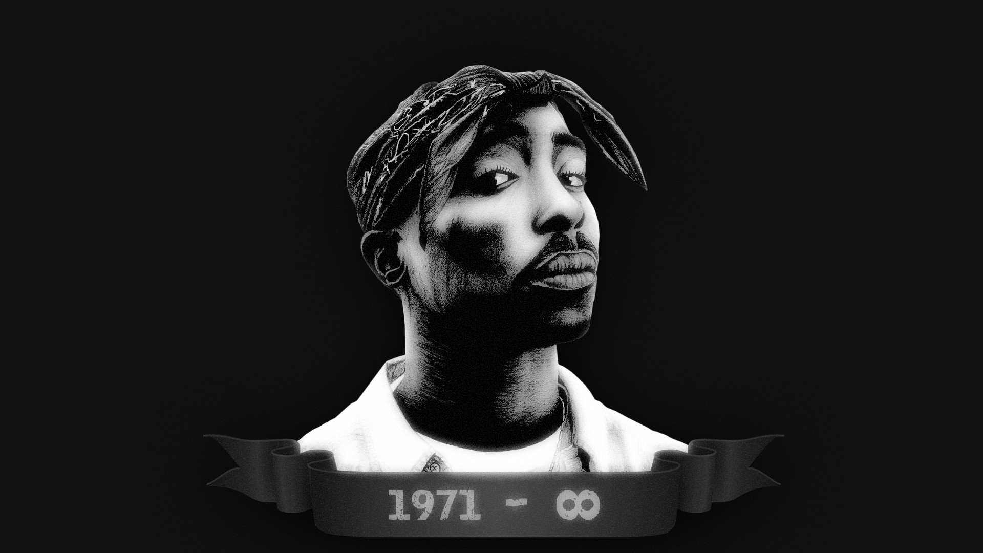 Tupac Shakur, 1971, Bandana, Tributo, Bianco e nero, 1920x1080, immagine di sfondo