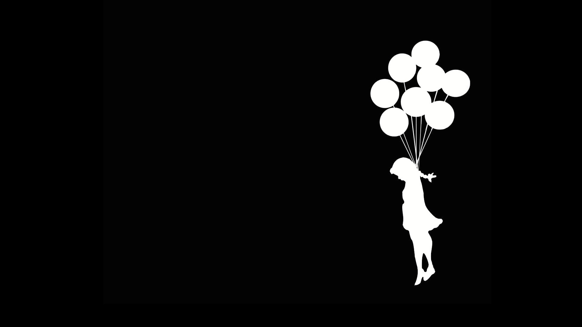 Ragazza con palloncini, Banksy, Silhouette, Sfondo nero, Full HD, wallpaper desktop