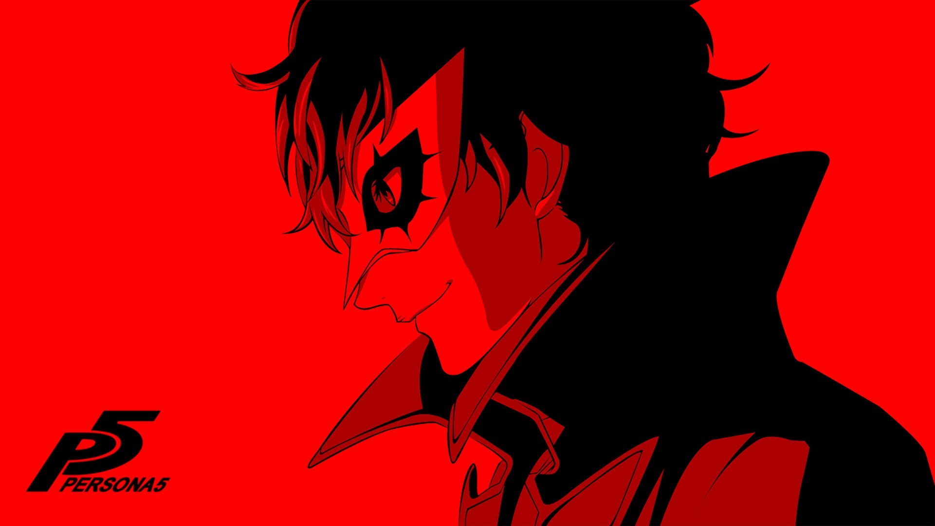 Joker, Persona 5, Logo, Sfondo rosso, 16:9 Full HD, wallpaper widescreen