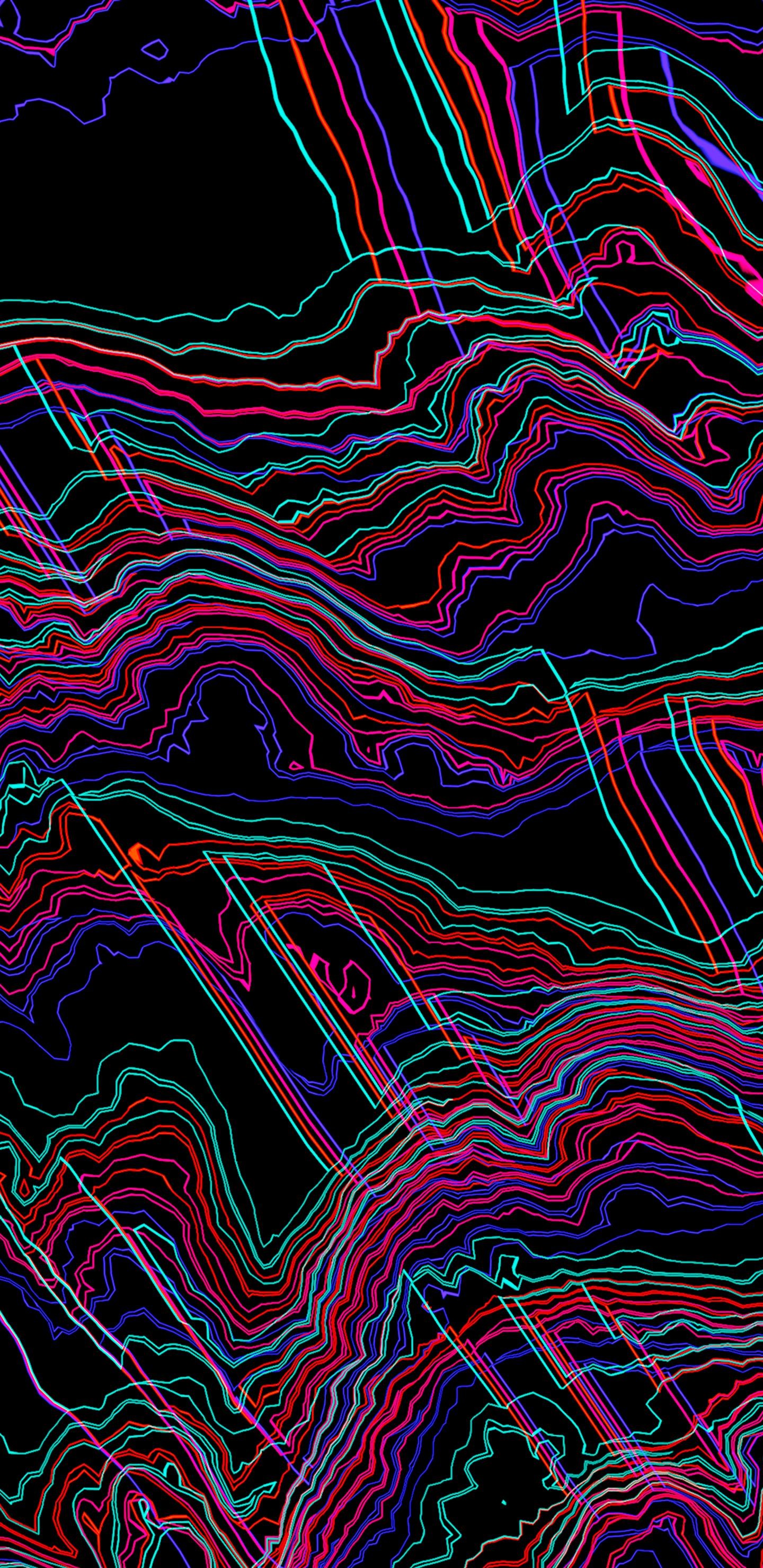 Linee neon, Glitch, Sfondo nero, Astratto, wallpaper Galaxy S8