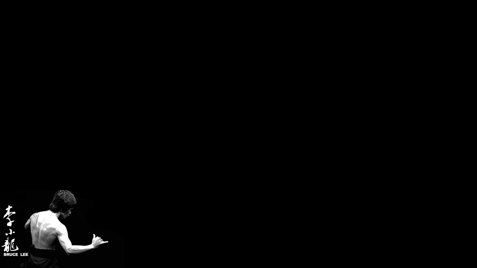 Bruce Lee, Ideogrammi cinesi, Sfondo nero, Minimalismo, Full HD, wallpaper per PC