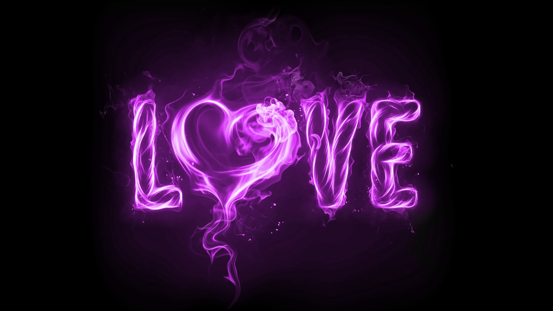 Love, Cuore, Fumo viola, Sfondo nero, 16:9 Full HD, wallpaper widescreen