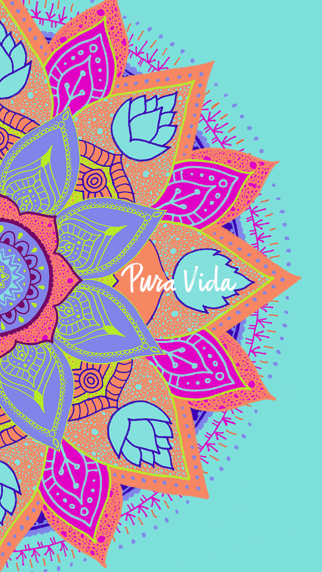 Mandala, Pura Vida, Turchese, Rosa, Full HD, sfondo per smartphone