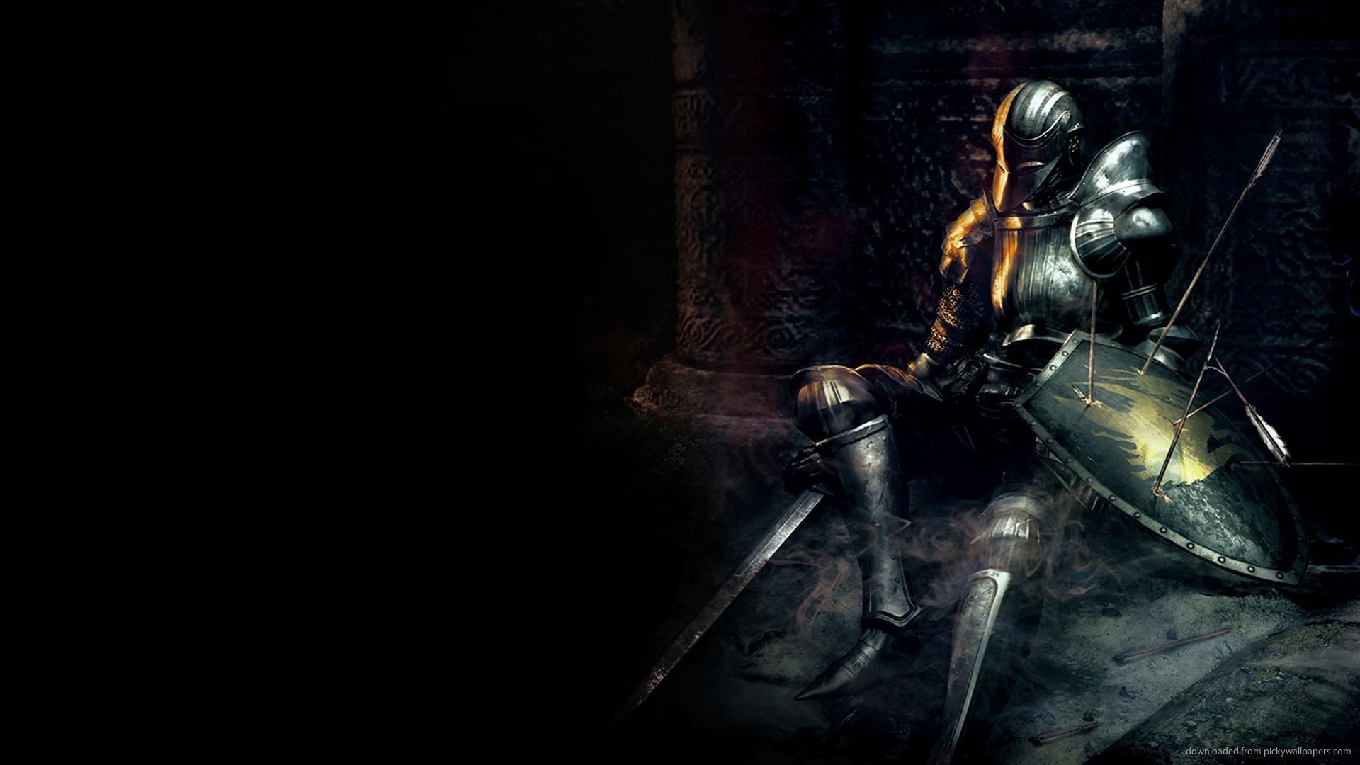 Cavaliere, Armatura, Scudo, Sfondo nero, 16:9 Full HD, wallpaper widescreen