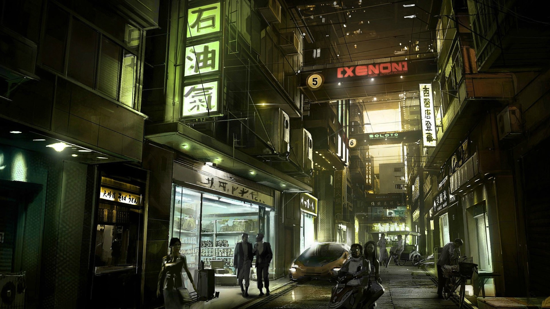 Deus Ex: Human Revolution, Vicolo, Insegne cinesi, Notte, 1920x1080, sfondo per PC