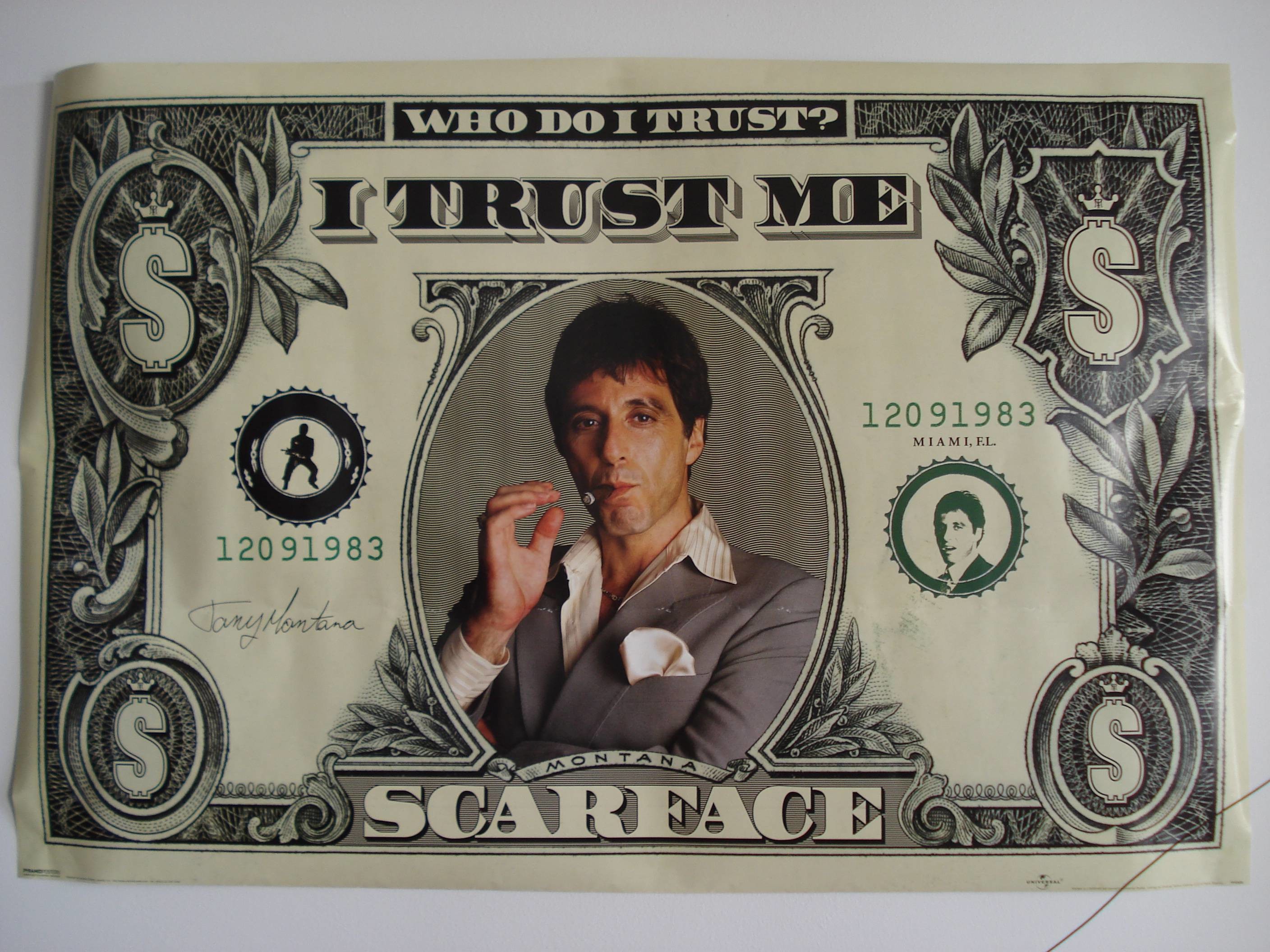Tony Montana, Scarface, Banconota da un dollaro, I Trust Me, Al Pacino, sfondo iPad 2K