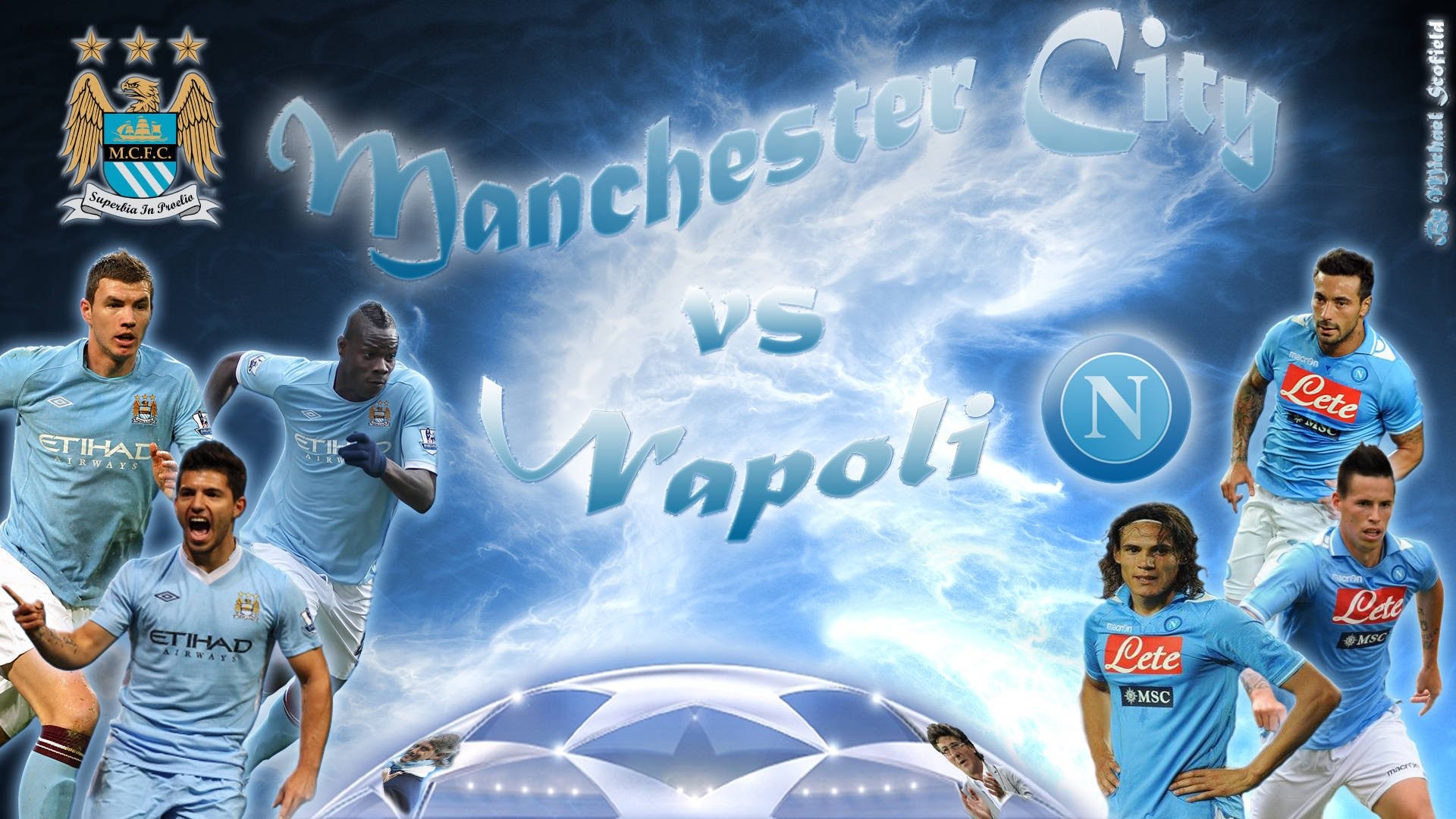 Manchester City, SSC Napoli, UEFA Champions League, Sergio Agüero, Edinson Cavani, immagine di sfondo
