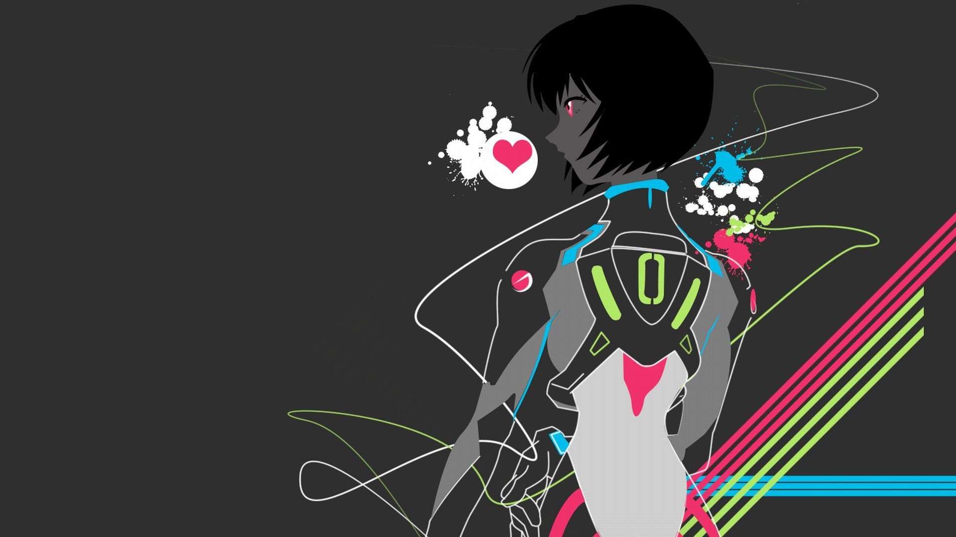 Rei Ayanami, Neon Genesis Evangelion, Line art, Sfondo grigio, 1920x1080, wallpaper desktop