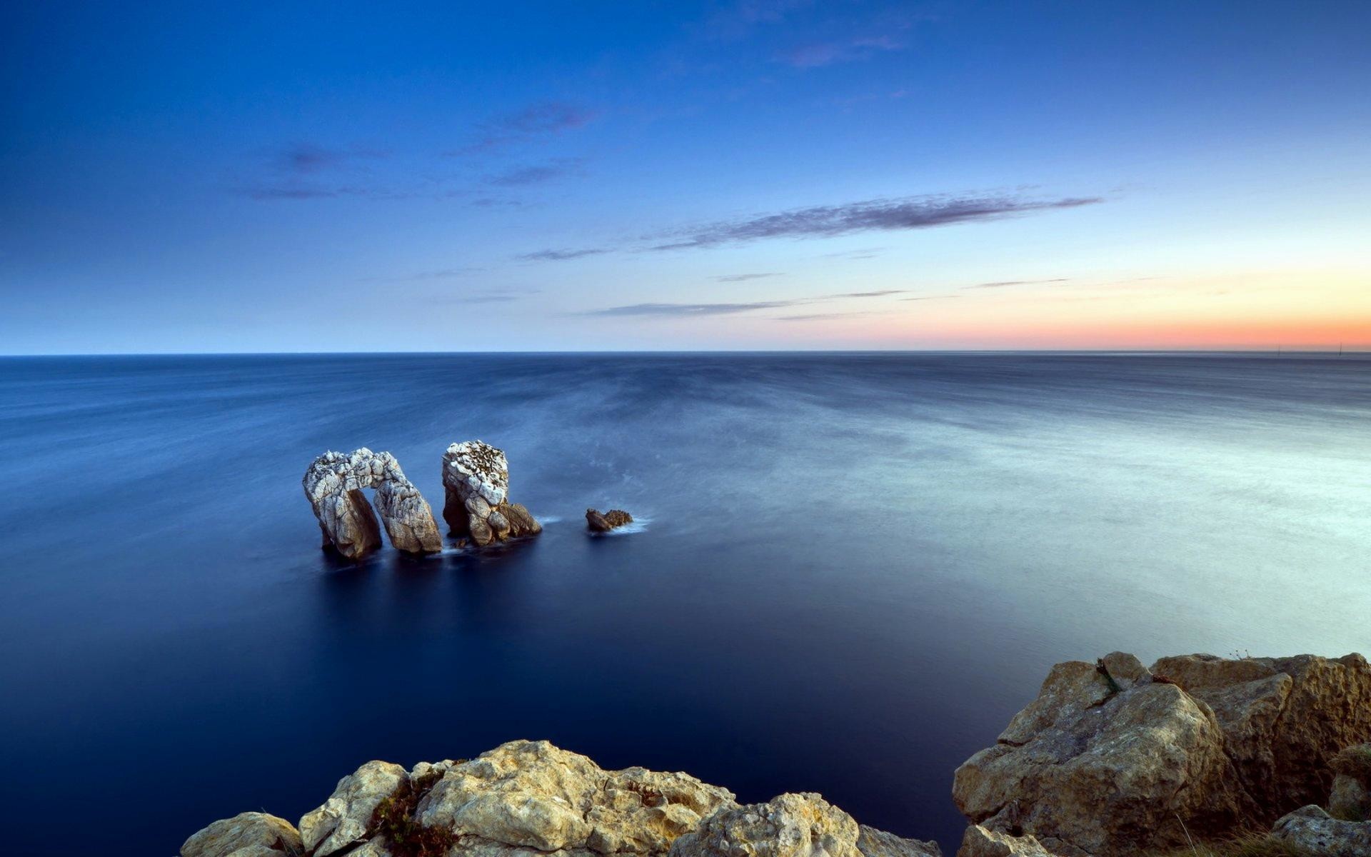 Mare, Scogli, Crepuscolo, Orizzonte, sfondo Mac Full HD