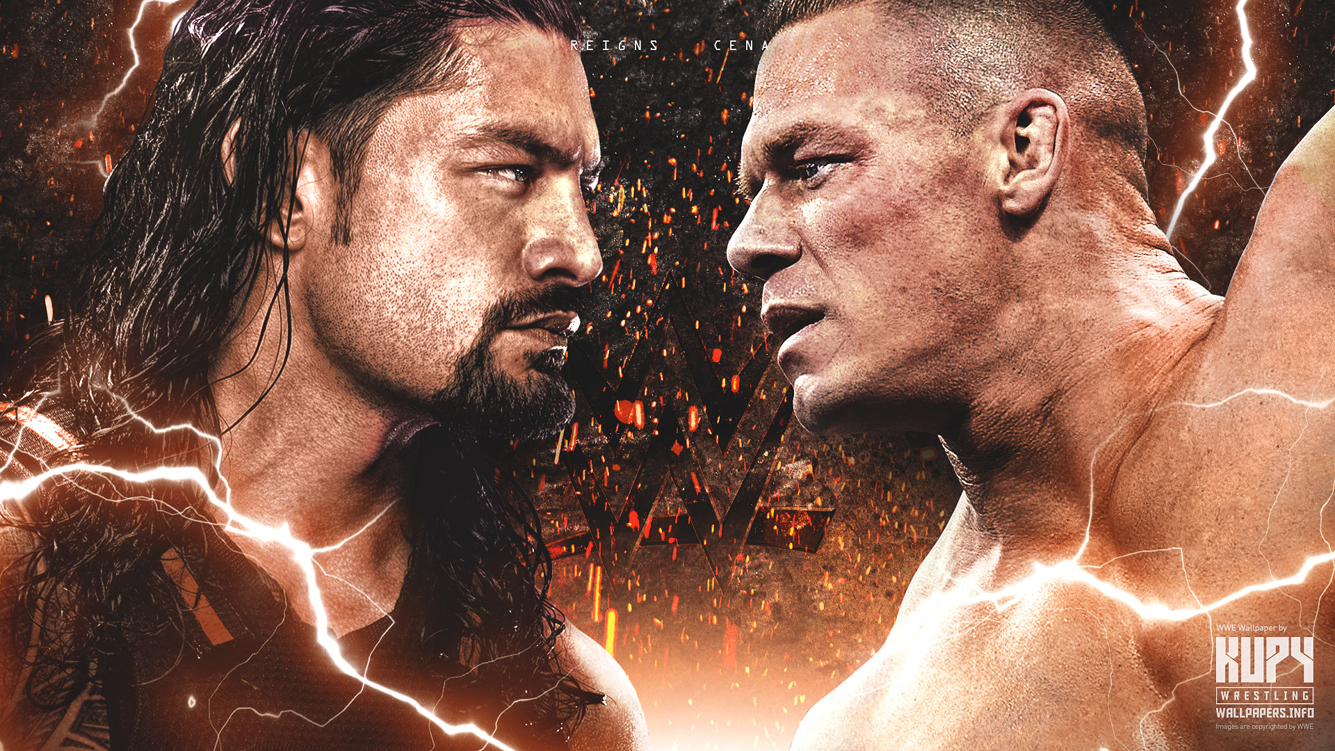 Roman Reigns, John Cena, WWE, Faccia a faccia, Fulmini, Full HD, sfondo per PC e portatile