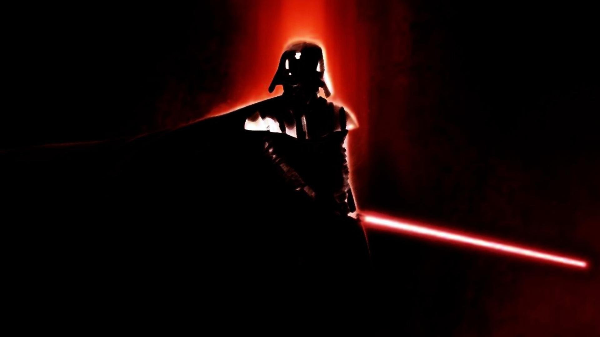 Darth Vader, Spada laser rossa, Silhouette, Controluce rosso, Full HD 1080p, sfondo desktop
