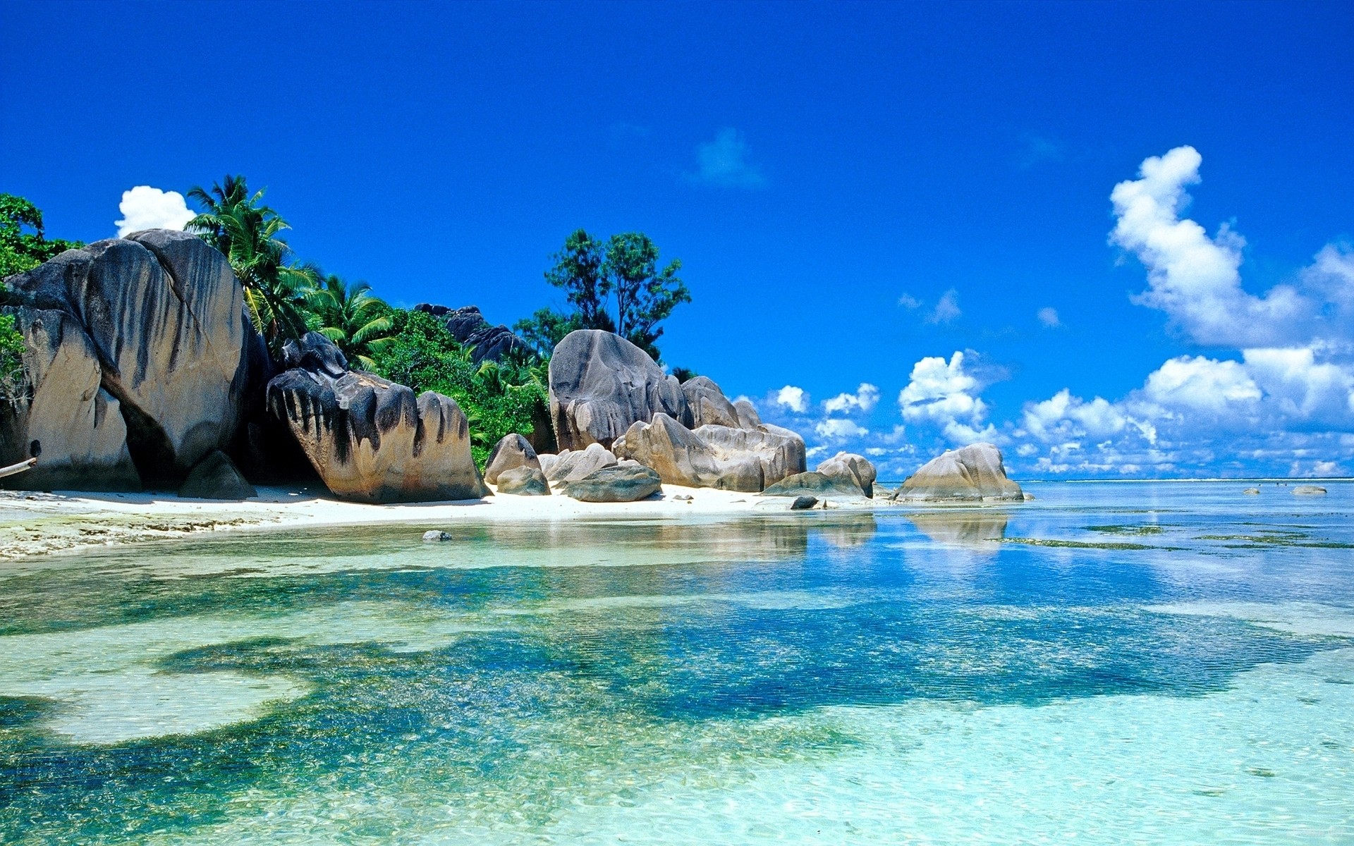 Anse Source d'Argent, Seychelles, Rocce di granito, Spiaggia, Mare cristallino, sfondo desktop