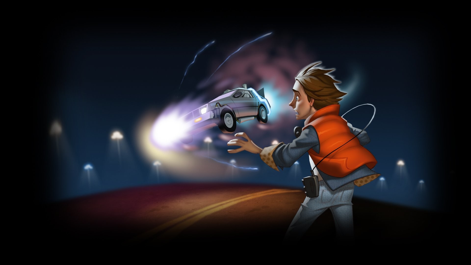 Marty McFly, DeLorean DMC-12, Ritorno al futuro, Illustrazione, 1920x1080, immagine di sfondo