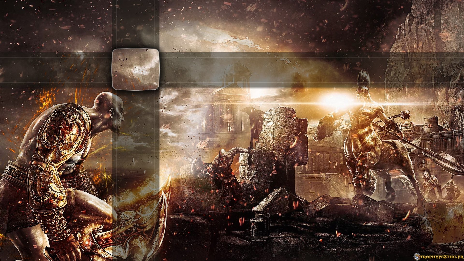 Kratos, God of War III, Battaglia, Rovine, Toni dorati, 1920x1080, immagine di sfondo