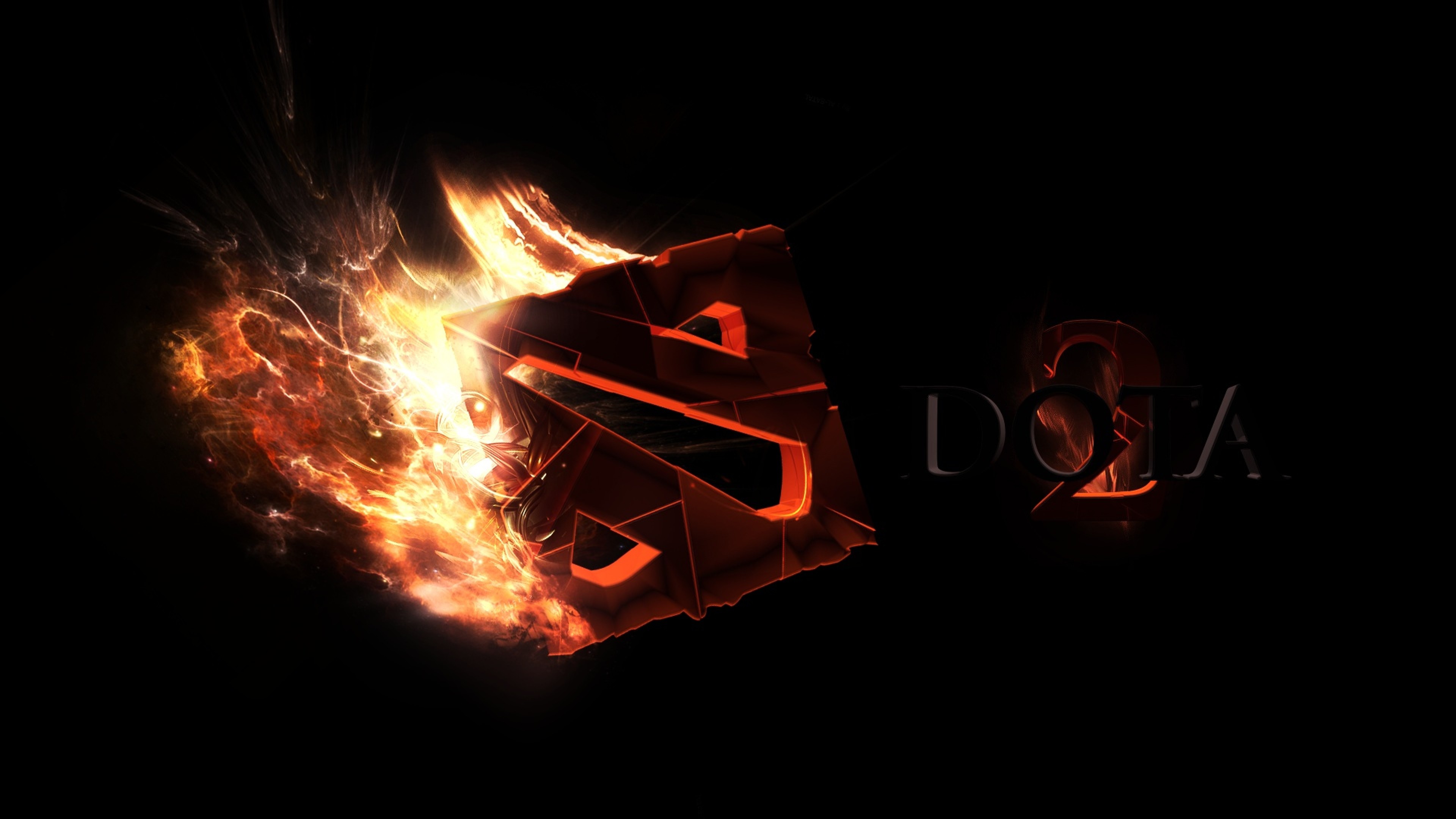 Dota 2, Logo, Fuoco, Sfondo nero, 3840x2160, wallpaper desktop