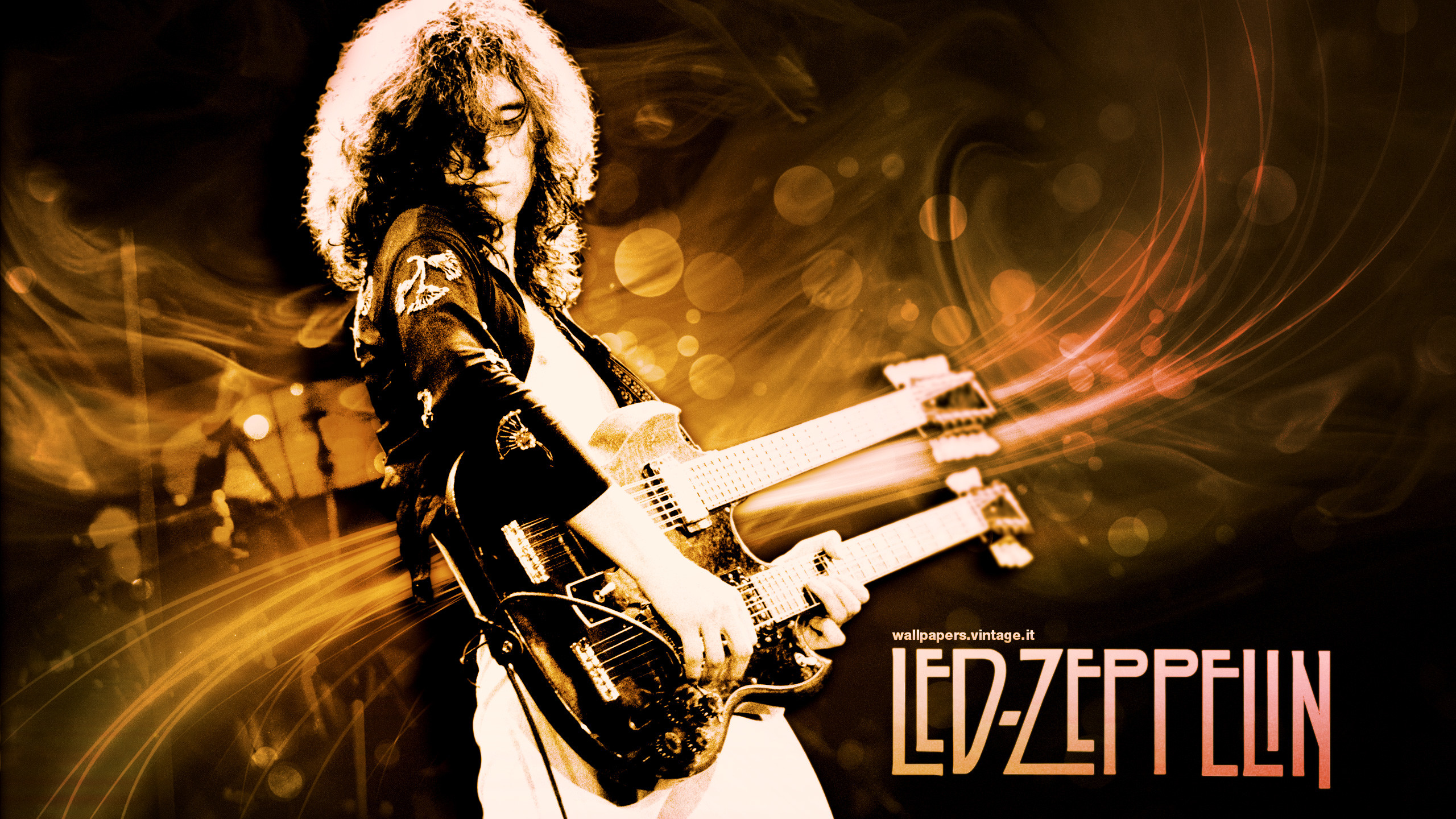 Jimmy Page, Led Zeppelin, Chitarra a doppio manico, Gibson EDS-1275, Arancione, sfondo 2K