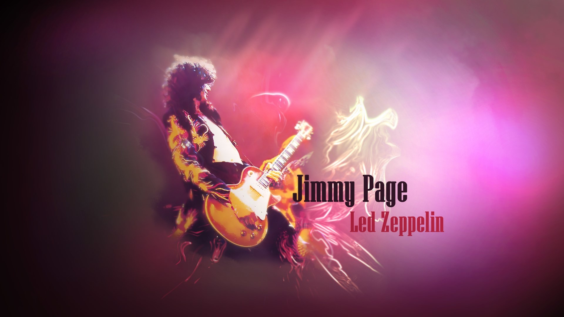 Jimmy Page, Led Zeppelin, Les Paul, Arte digitale, Rosa, 1920x1080, sfondo per PC