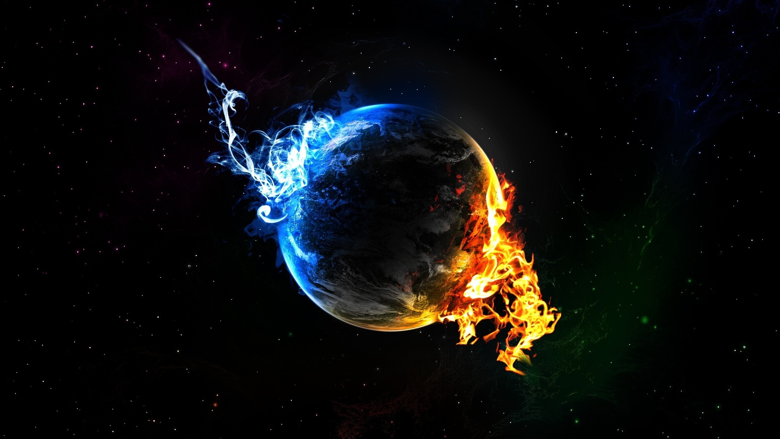 Pianeta, Fuoco e ghiaccio, Spazio, Arte digitale, 2560x1440, sfondo per PC