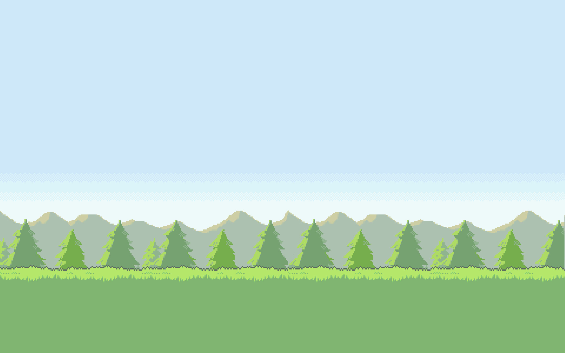 Pixel art, Pini, Prato, Montagne, Cielo azzurro, 16:10 Full HD, sfondo widescreen
