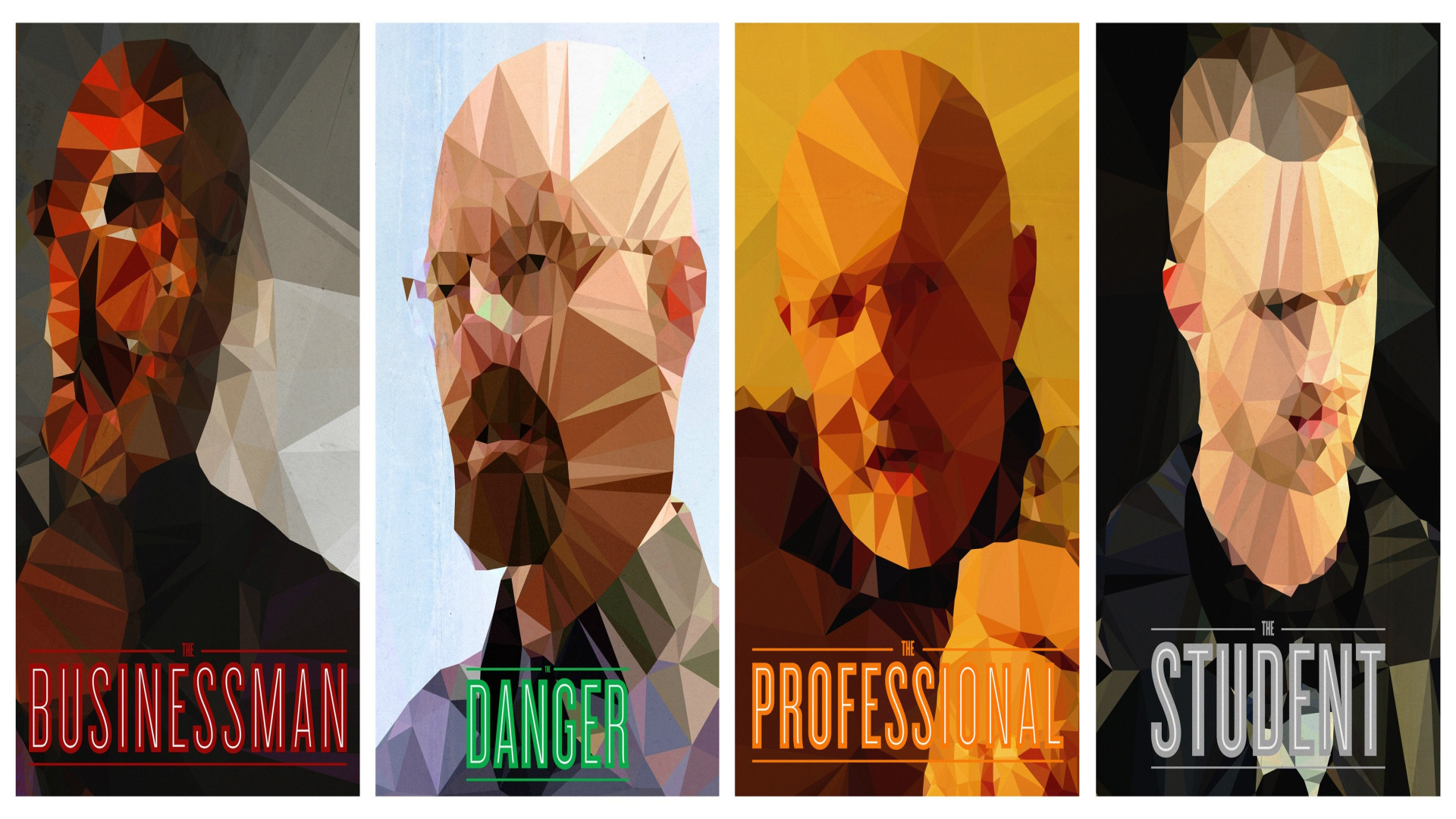 Gus Fring, Walter White, Mike Ehrmantraut, Jesse Pinkman, Breaking Bad, Low poly, sfondo desktop