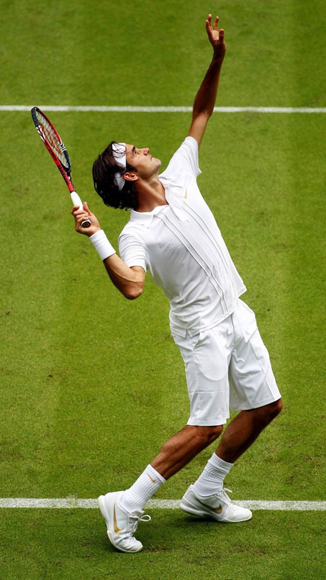 Roger Federer, Wimbledon, Servizio, Erba, Full HD, sfondo verticale per cellulare
