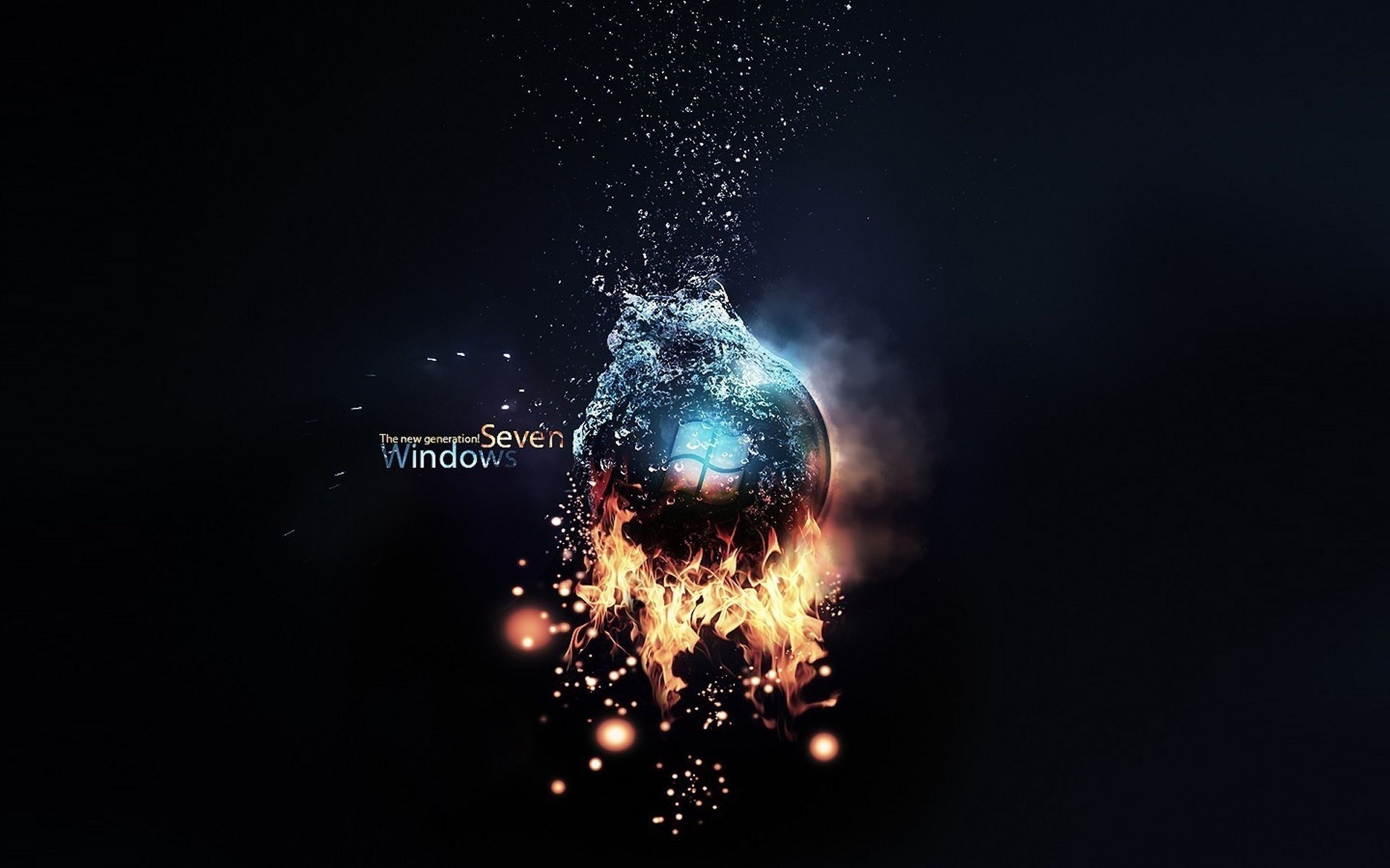 Windows Seven, Sfera, Fuoco, Acqua, 16:10 Full HD, sfondo widescreen
