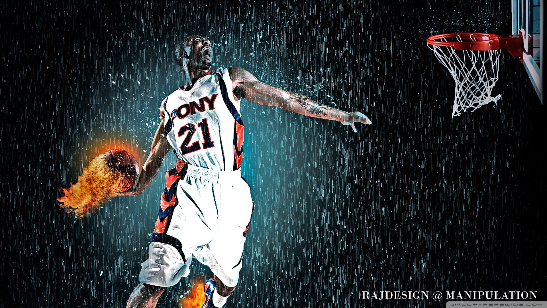 Kevin Garnett, Pallone in fiamme, Pioggia, Schiacciata, Full HD, sfondo per PC e portatile