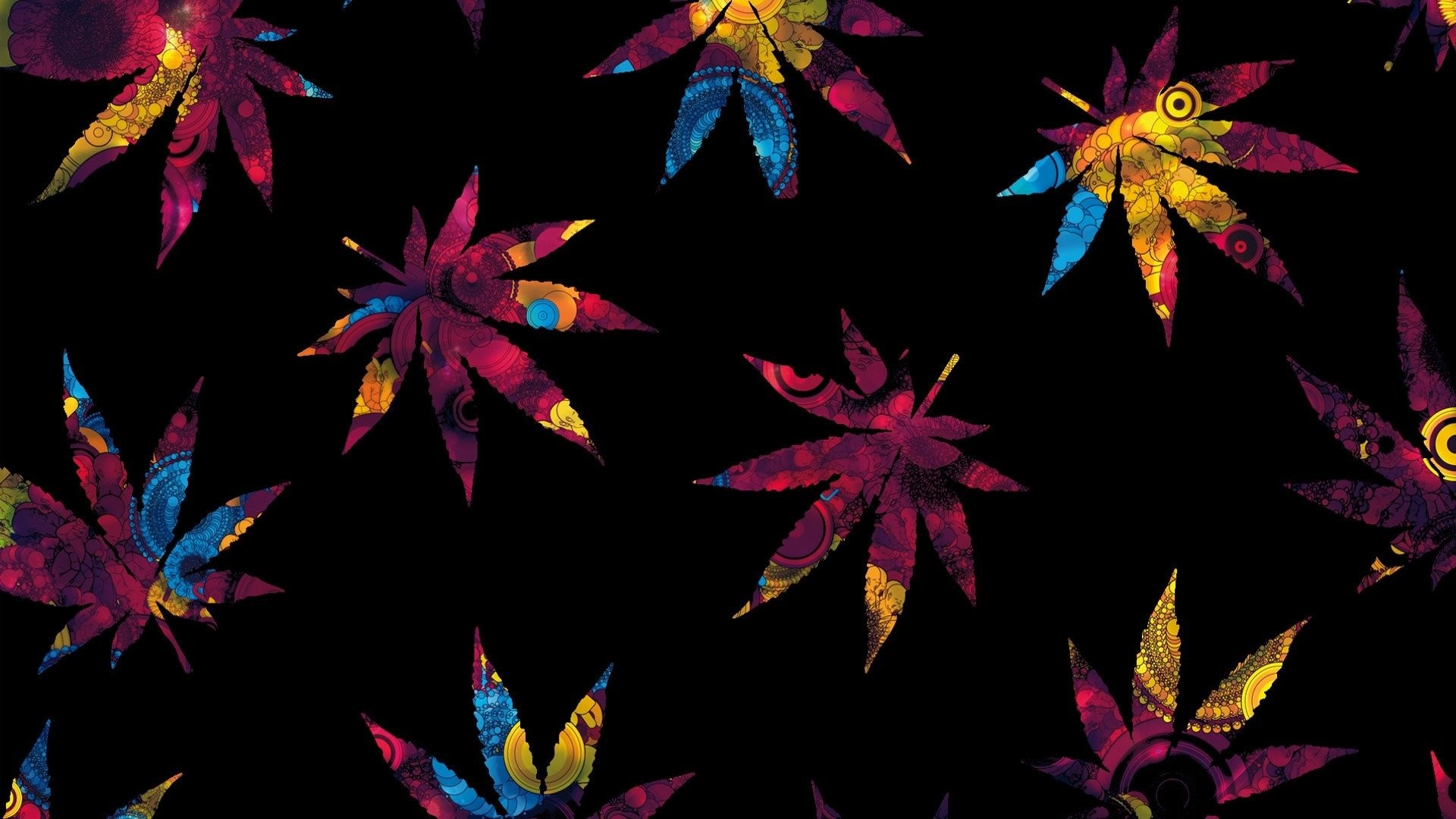Foglie di cannabis, Motivo, Sfondo nero, Full HD, wallpaper per PC