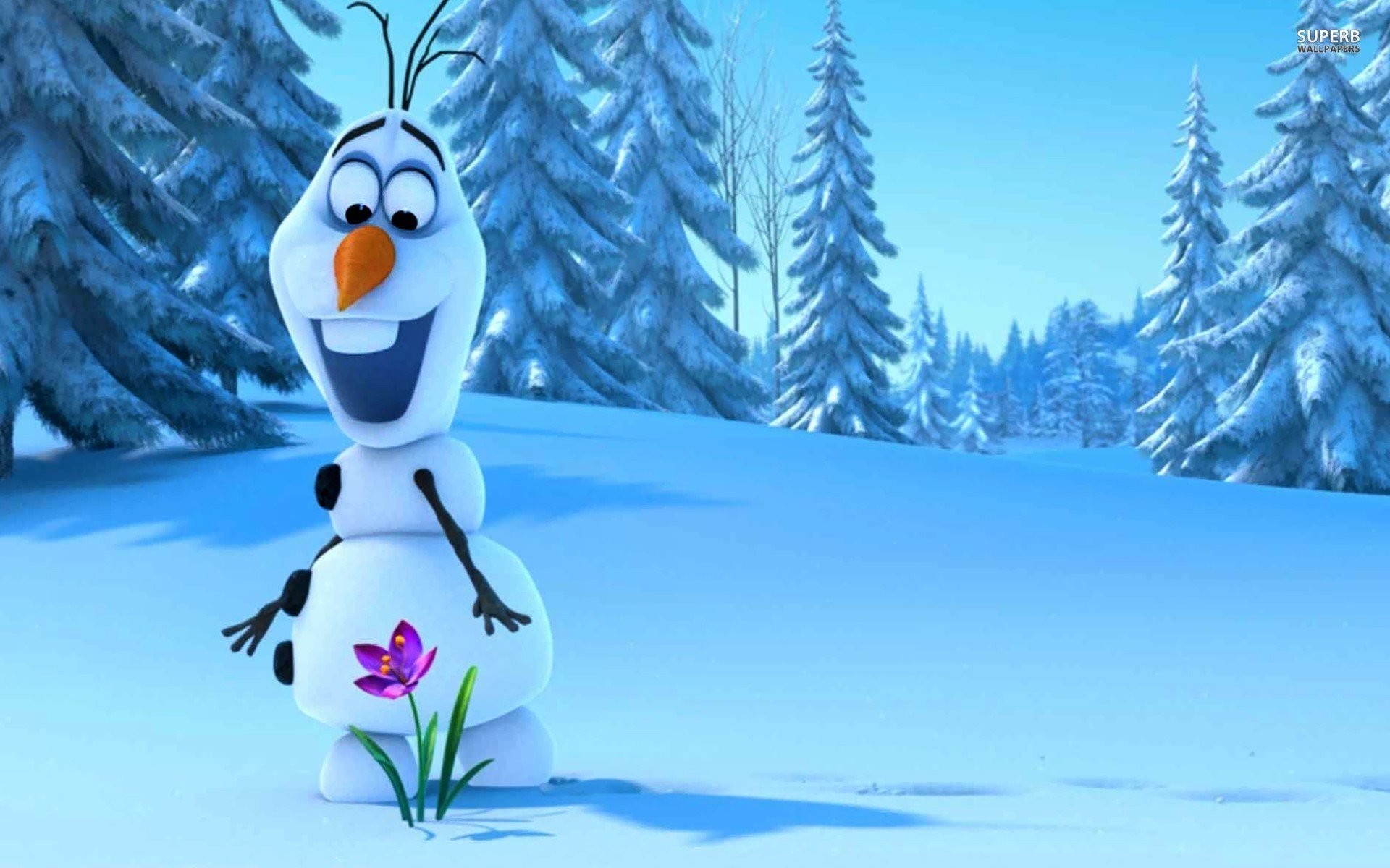Olaf, Frozen - Il regno di ghiaccio, Fiore, Foresta innevata, 1920x1200, sfondo per PC